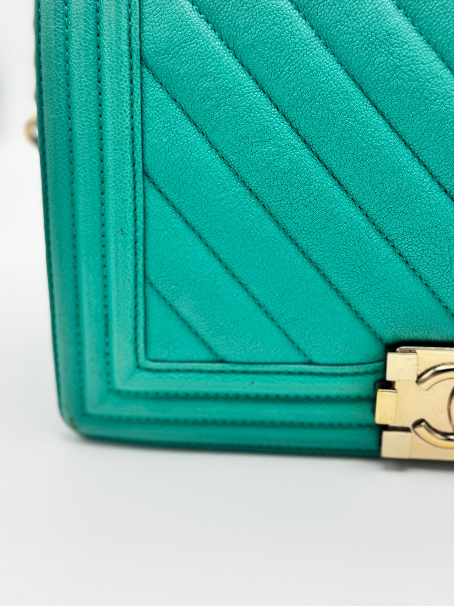 Chanel Caviar Chevron Quilted Medium Boy Flap Turquoise