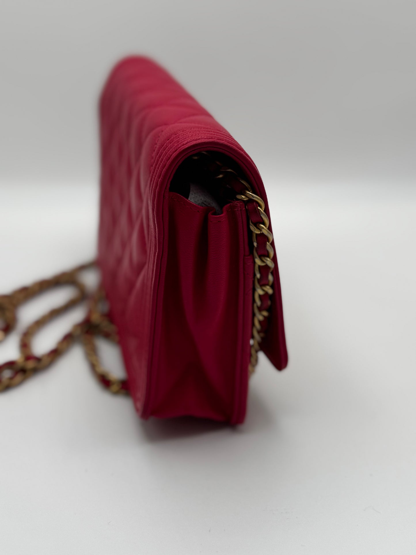 Chanel Boy Lambskin Wallet On Chain Pink Gold Metal