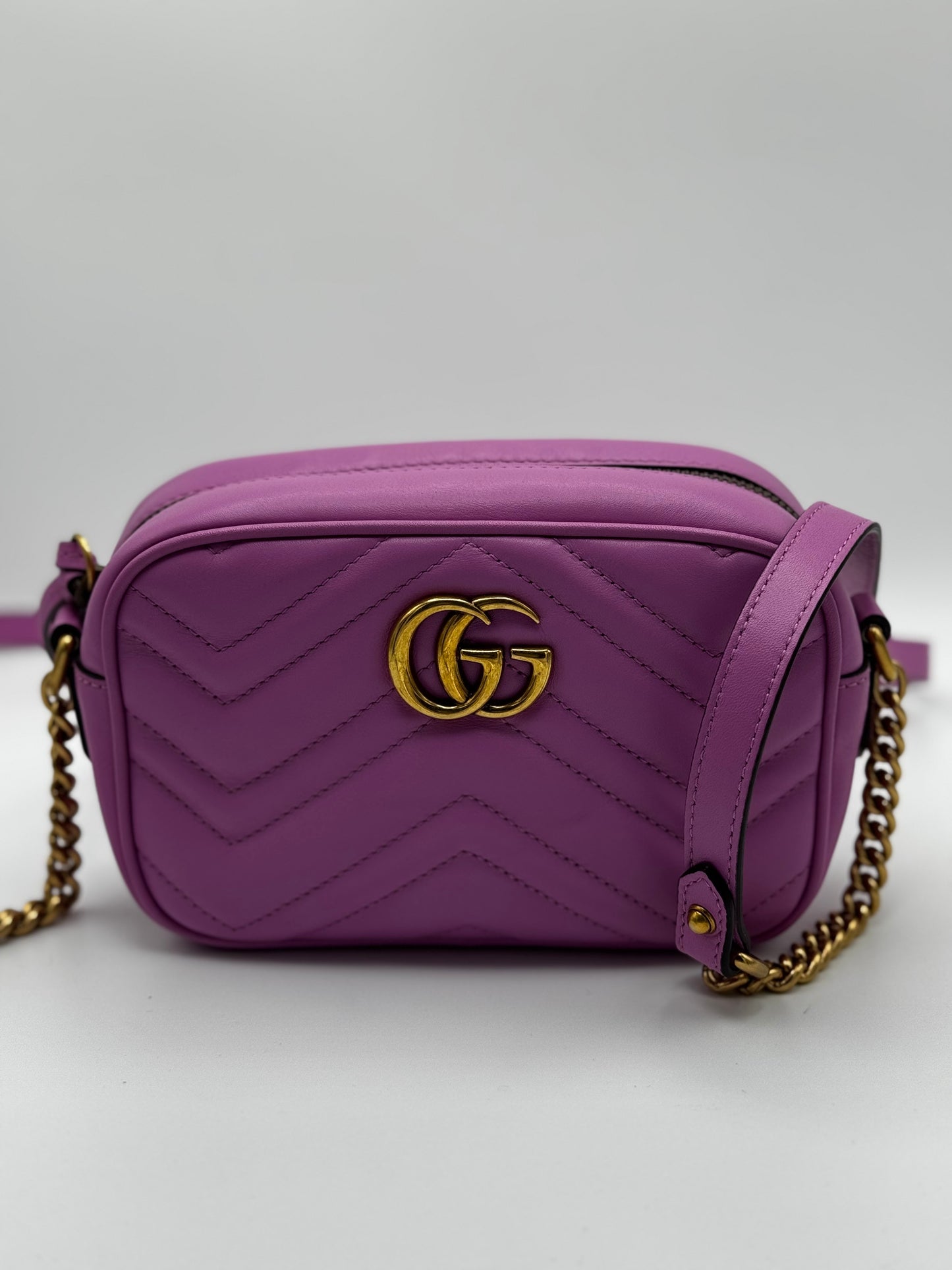 Gucci Calfskin Matelasse Mini GG Marmont Chain Shoulder Bag Candy Mousse