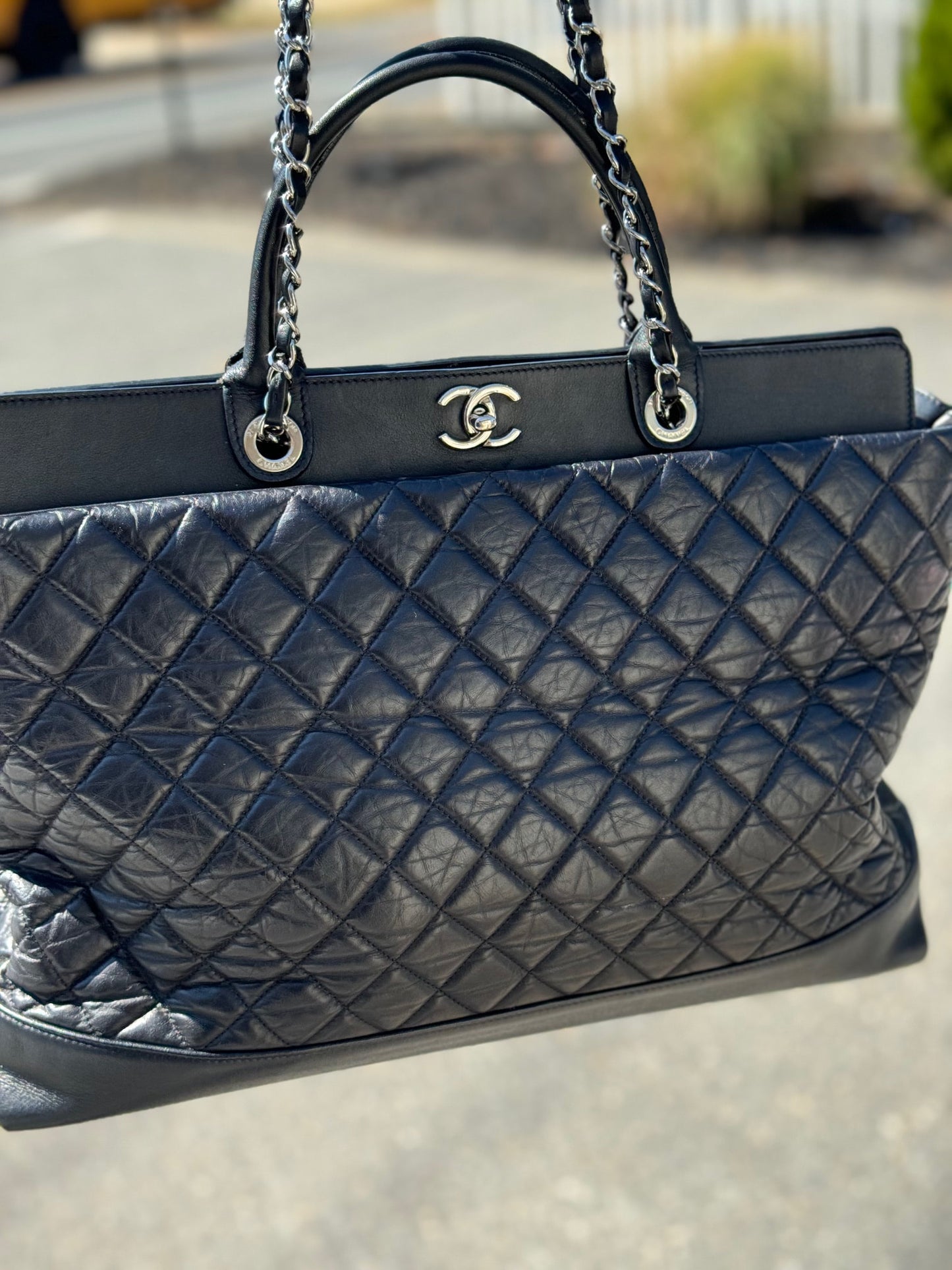 Chanel Aged Calfskin Quilted Be CC Black Tote