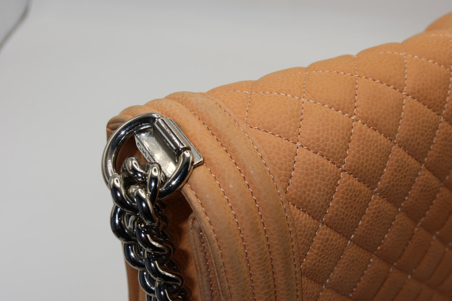 Chanel Caviar Large Neutral Boy Bag Silver Hardware