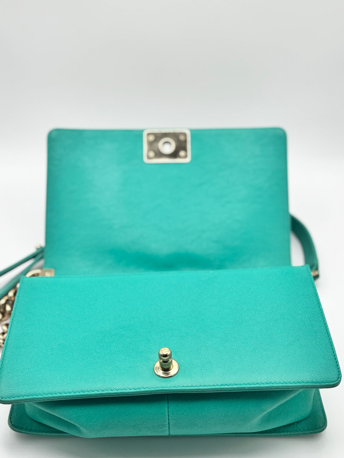 Chanel Caviar Chevron Quilted Medium Boy Flap Turquoise