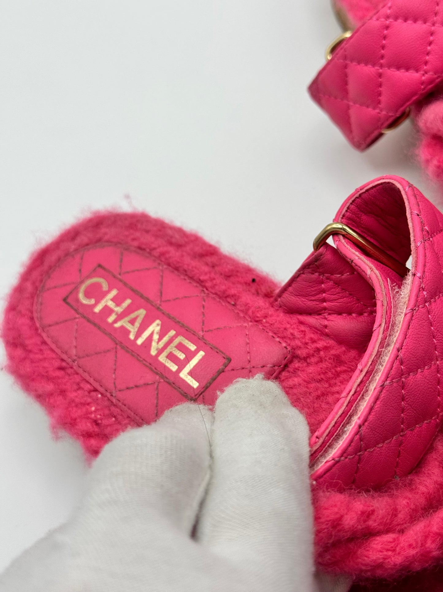 Chanel Cord Lambskin Quilted Logo Sandals 37 Pink