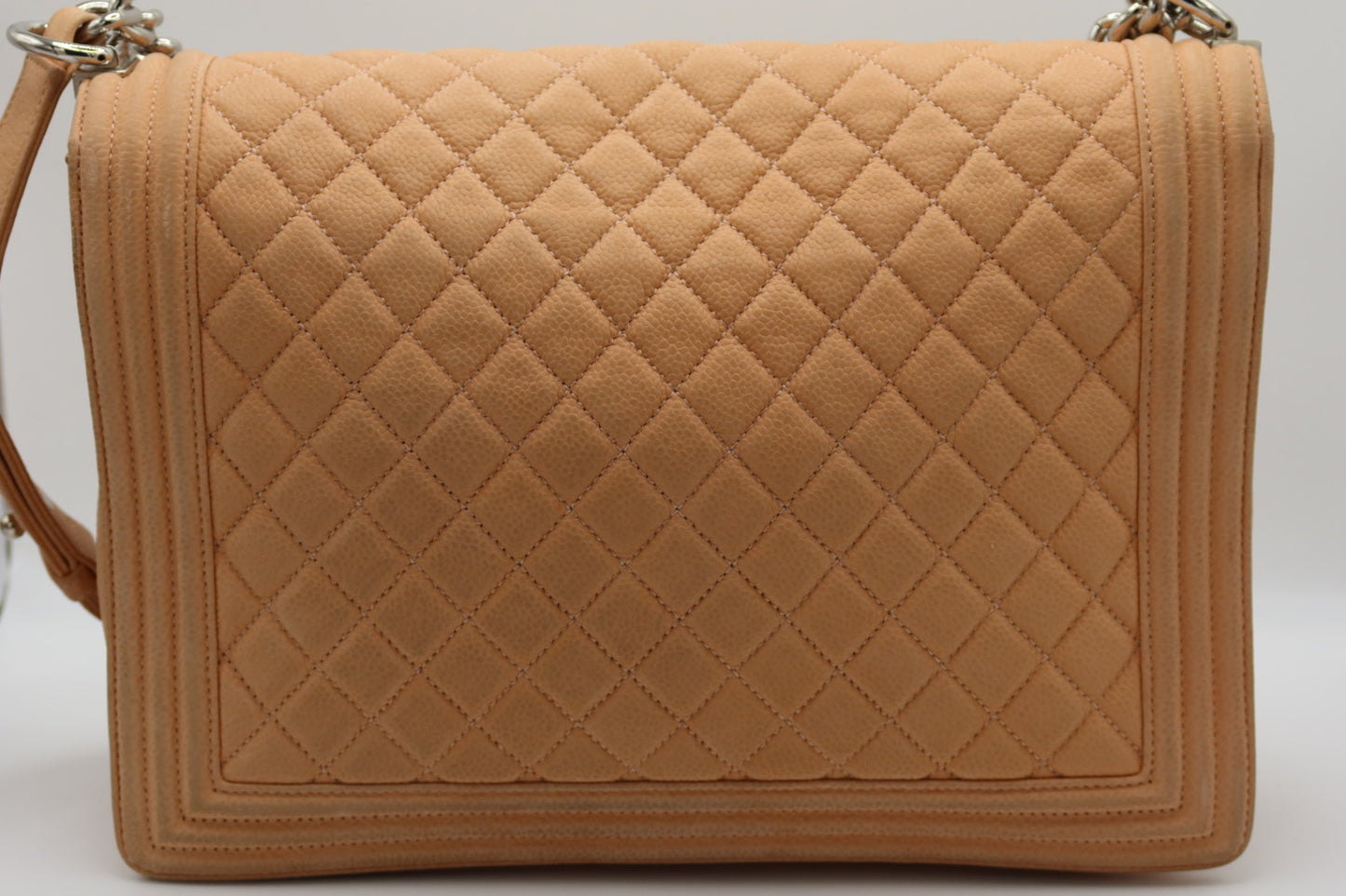 Chanel Caviar Large Neutral Boy Bag Silver Hardware