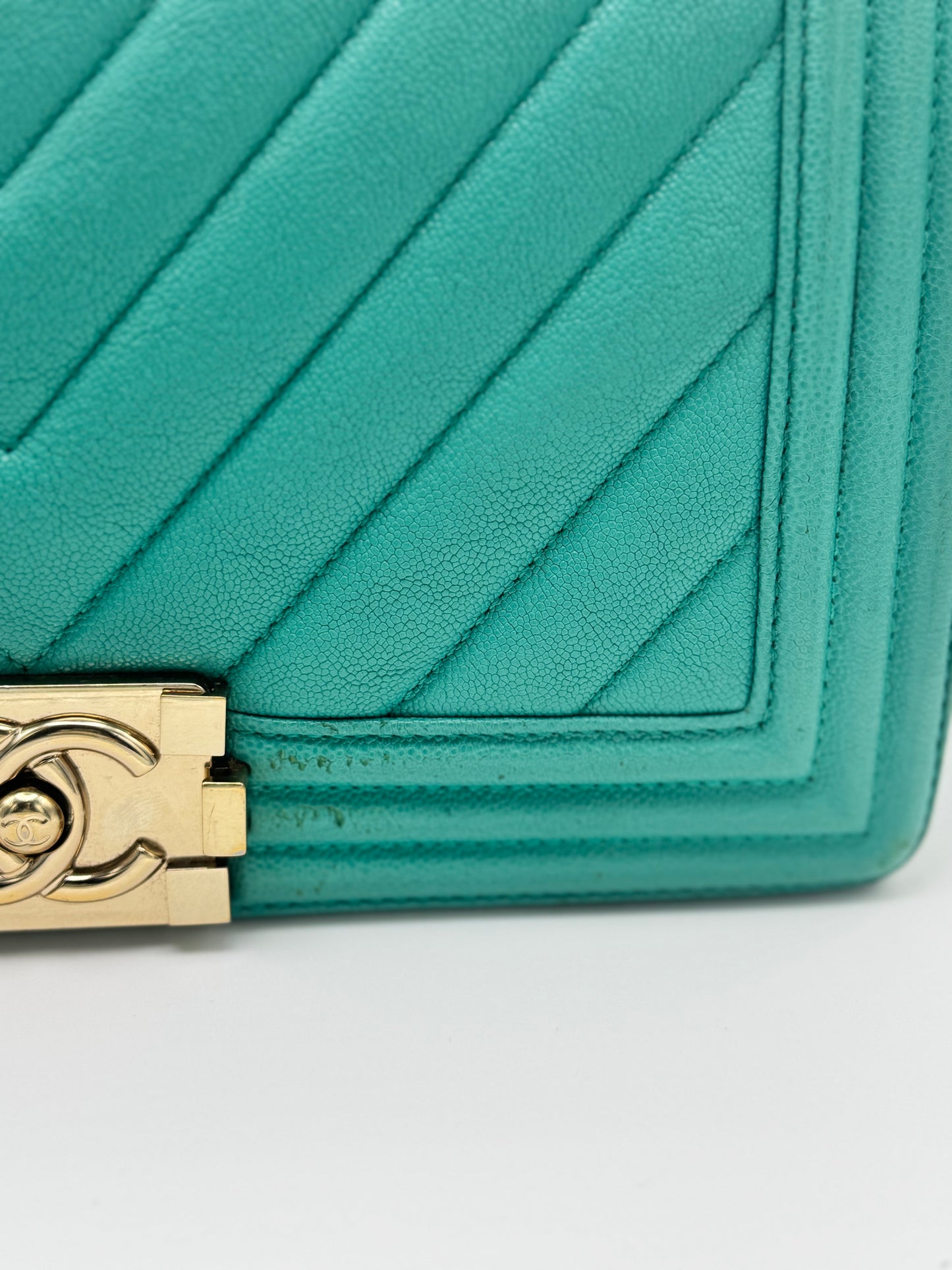 Chanel Caviar Chevron Quilted Medium Boy Flap Turquoise