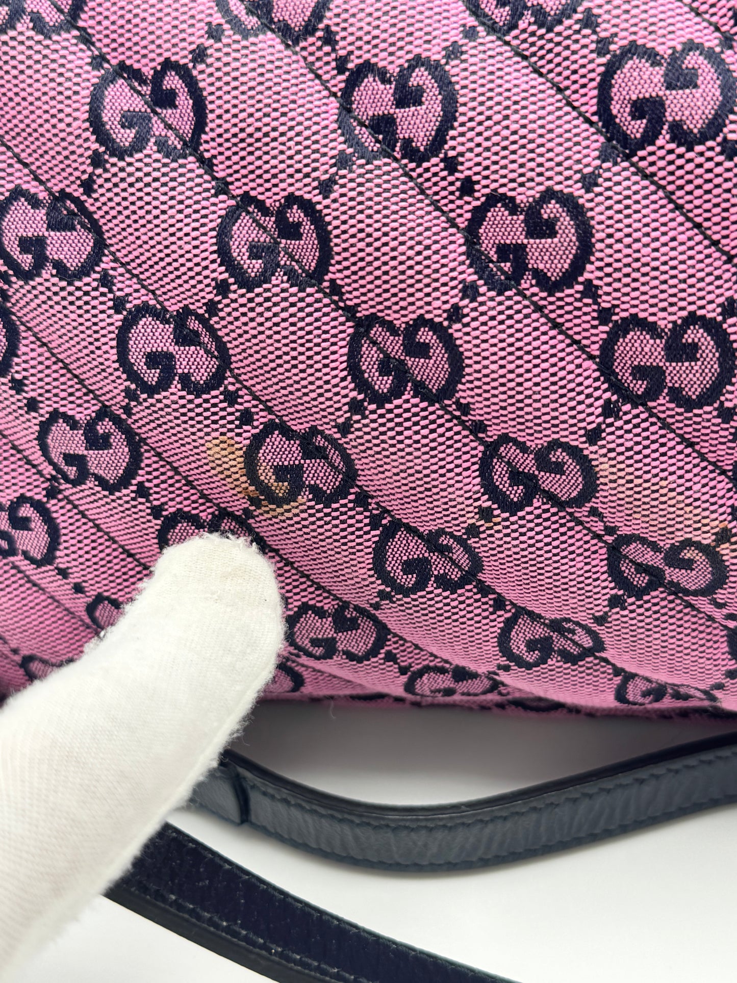 Gucci Monogram Multicolor Matelasse Diagonal Small GG Marmont Chain Shoulder Bag Pink Blue