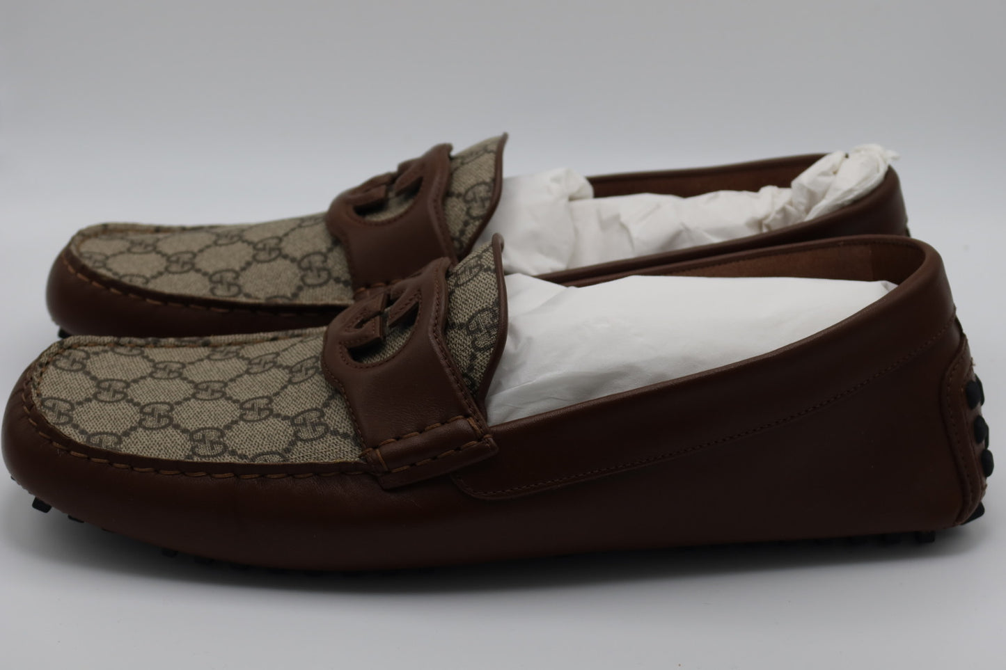 Gucci GG Interlocking Men's Loafer Brown Driver Leather Shoes 13