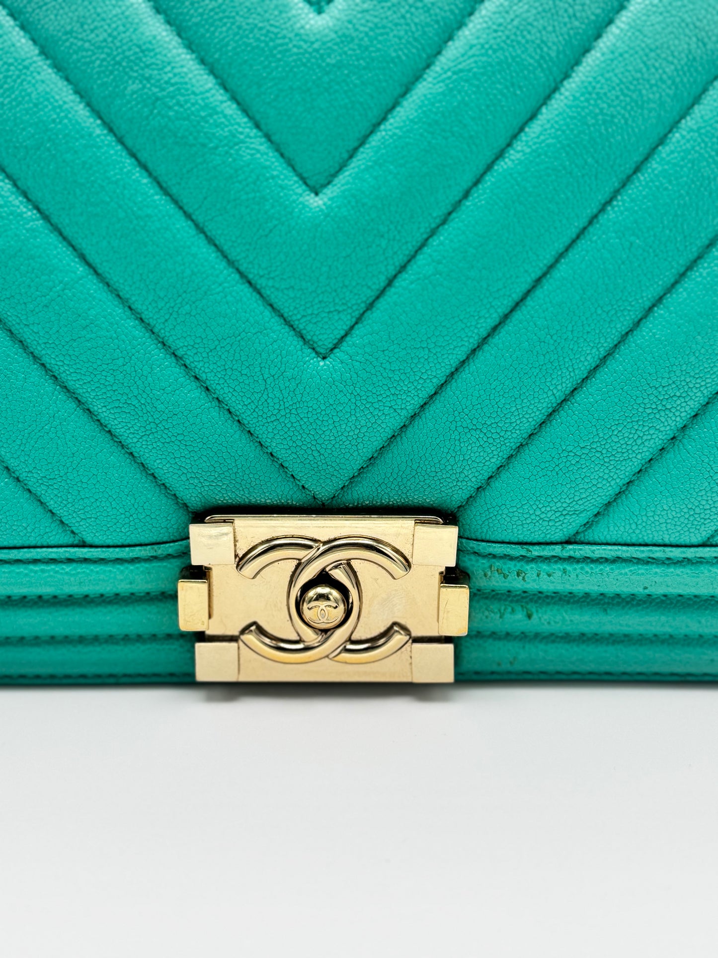 Chanel Caviar Chevron Quilted Medium Boy Flap Turquoise
