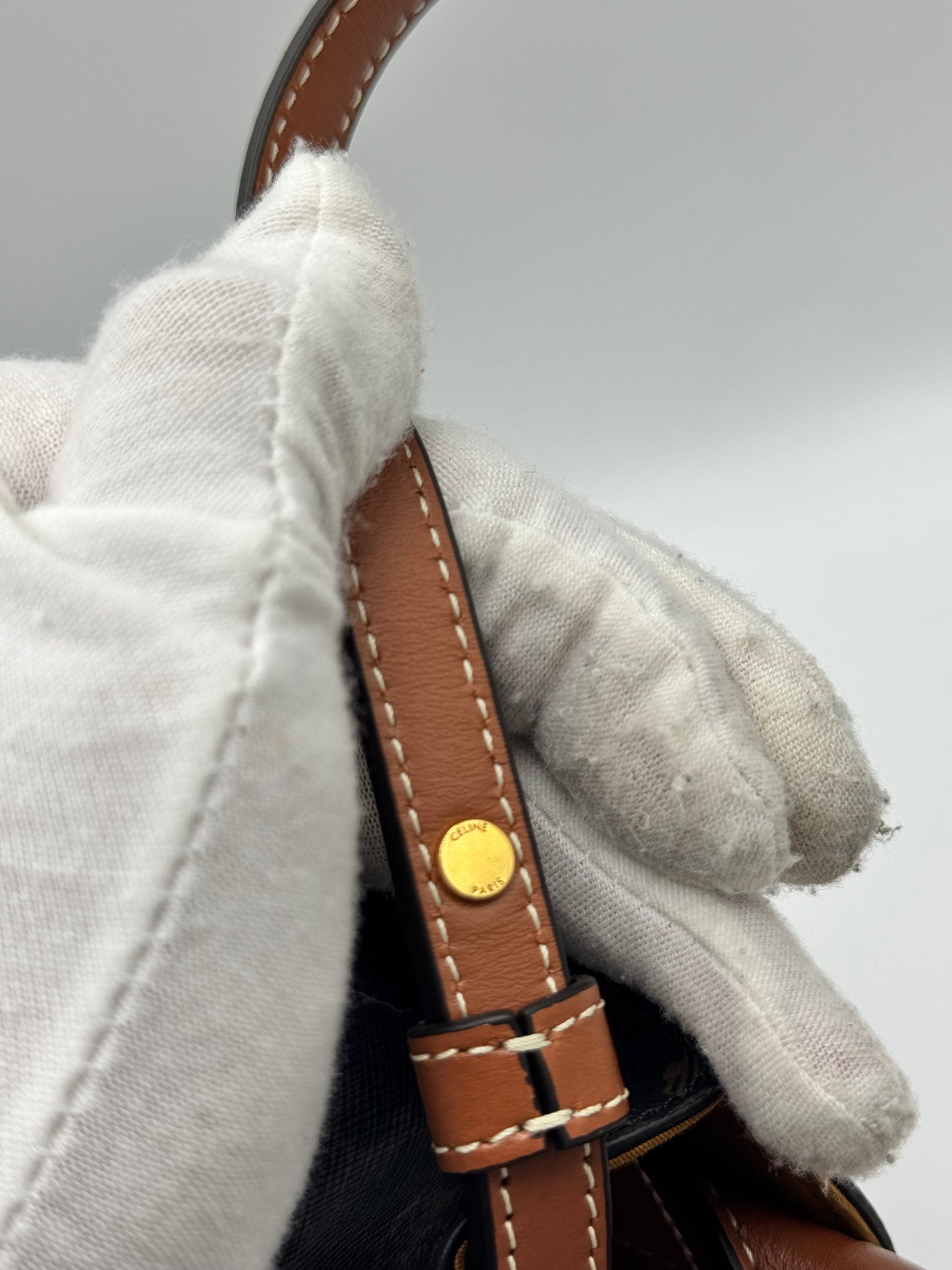 Celine Triomphe Canvas Calfskin Mini Vertical Cabas Tan