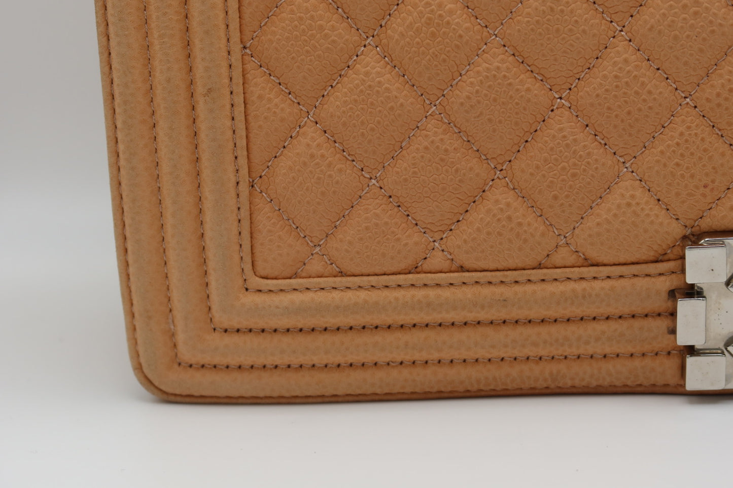 Chanel Caviar Large Neutral Boy Bag Silver Hardware