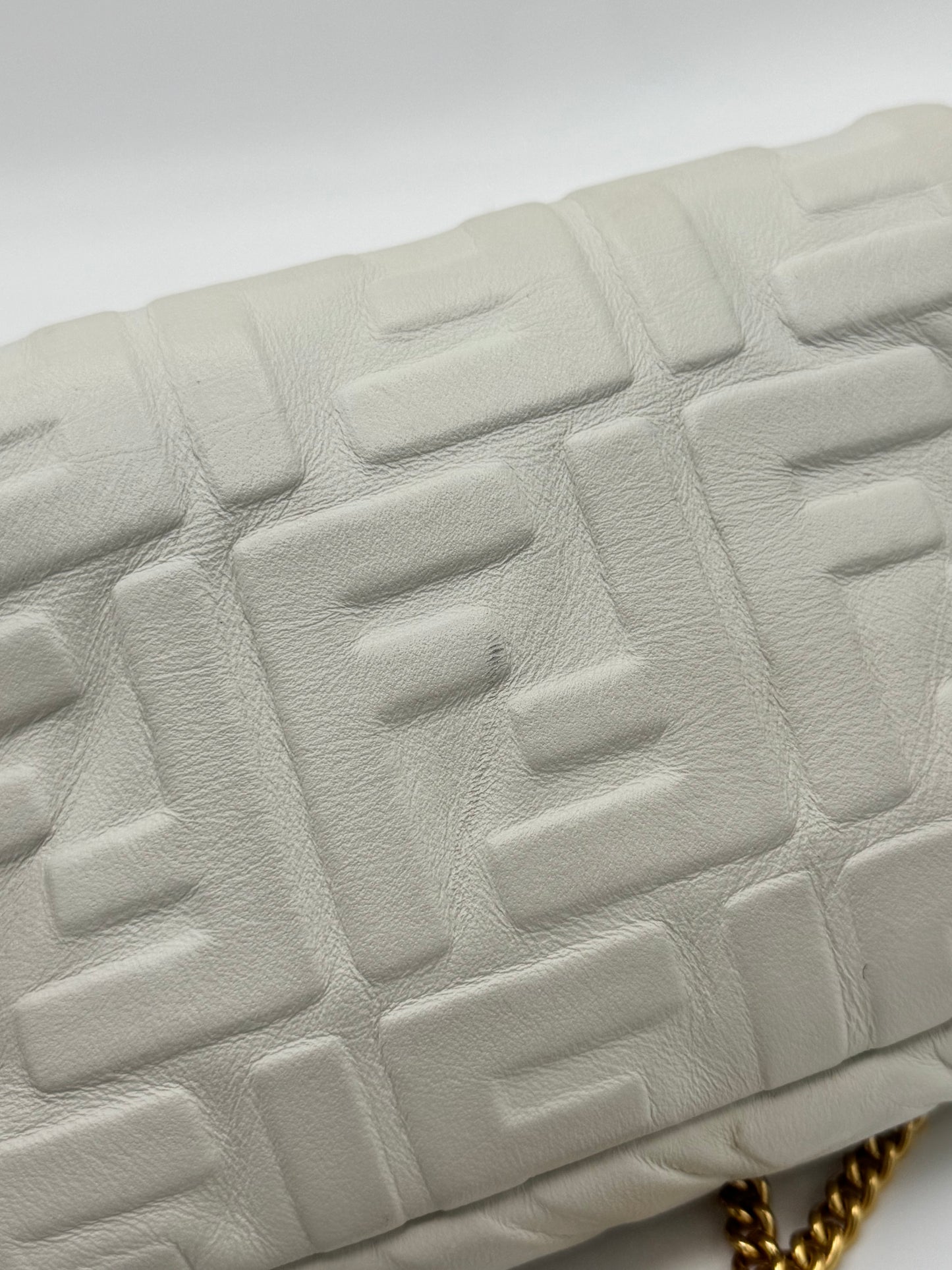 Fendi Nappa FF Embossed Mini Baguette White