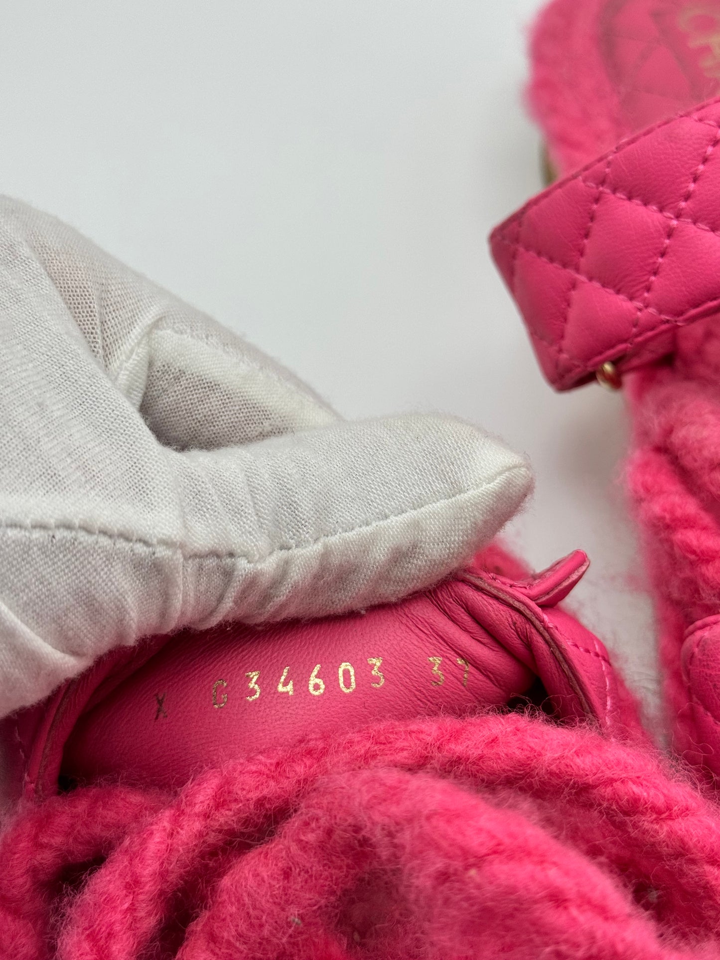 Chanel Cord Lambskin Quilted Logo Sandals 37 Pink