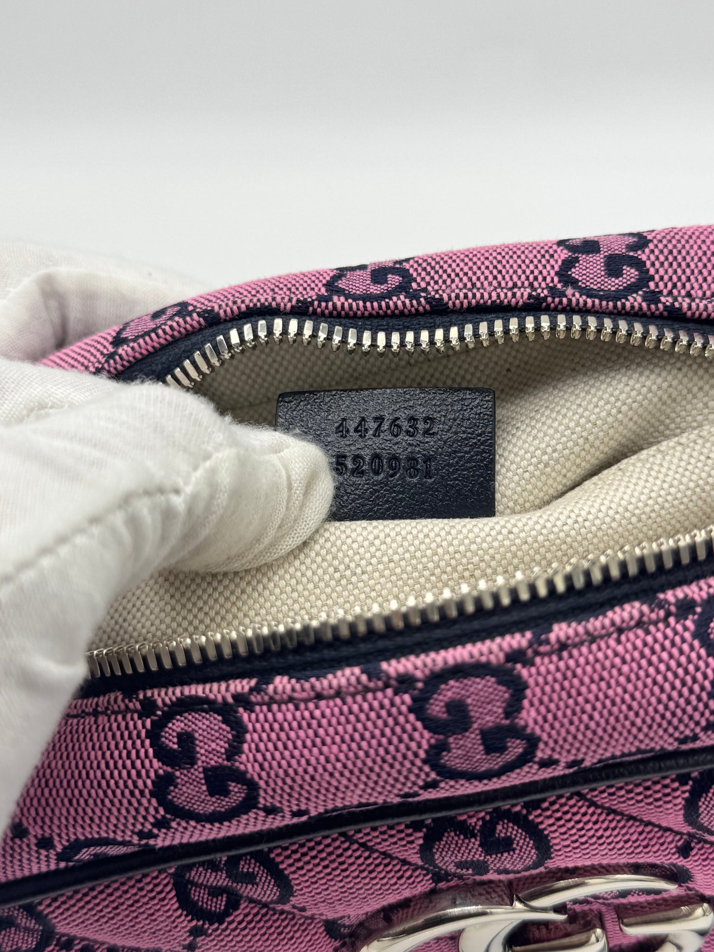 Gucci Monogram Multicolor Matelasse Diagonal Small GG Marmont Chain Shoulder Bag Pink Blue