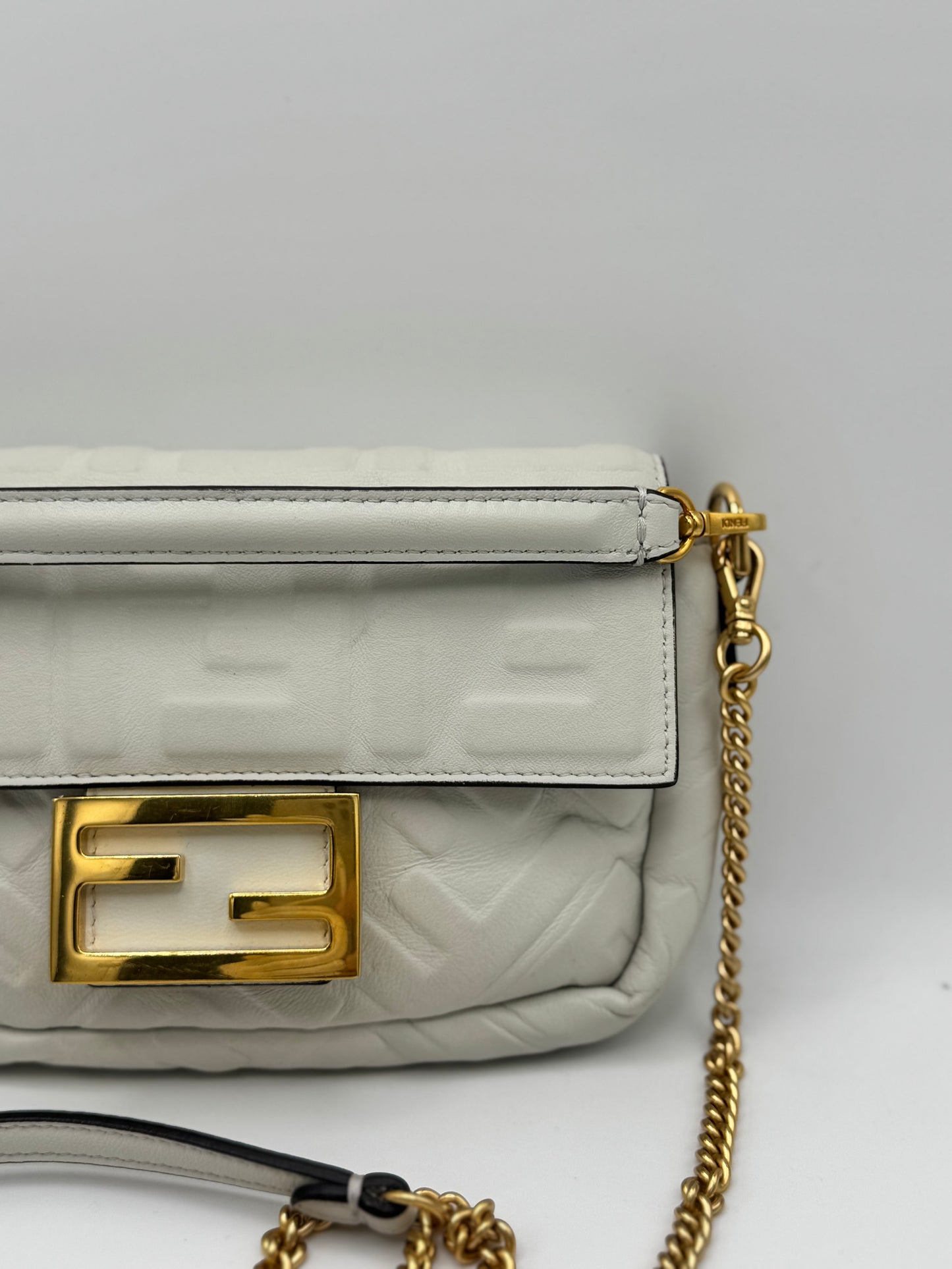 Fendi Nappa FF Embossed Mini Baguette White