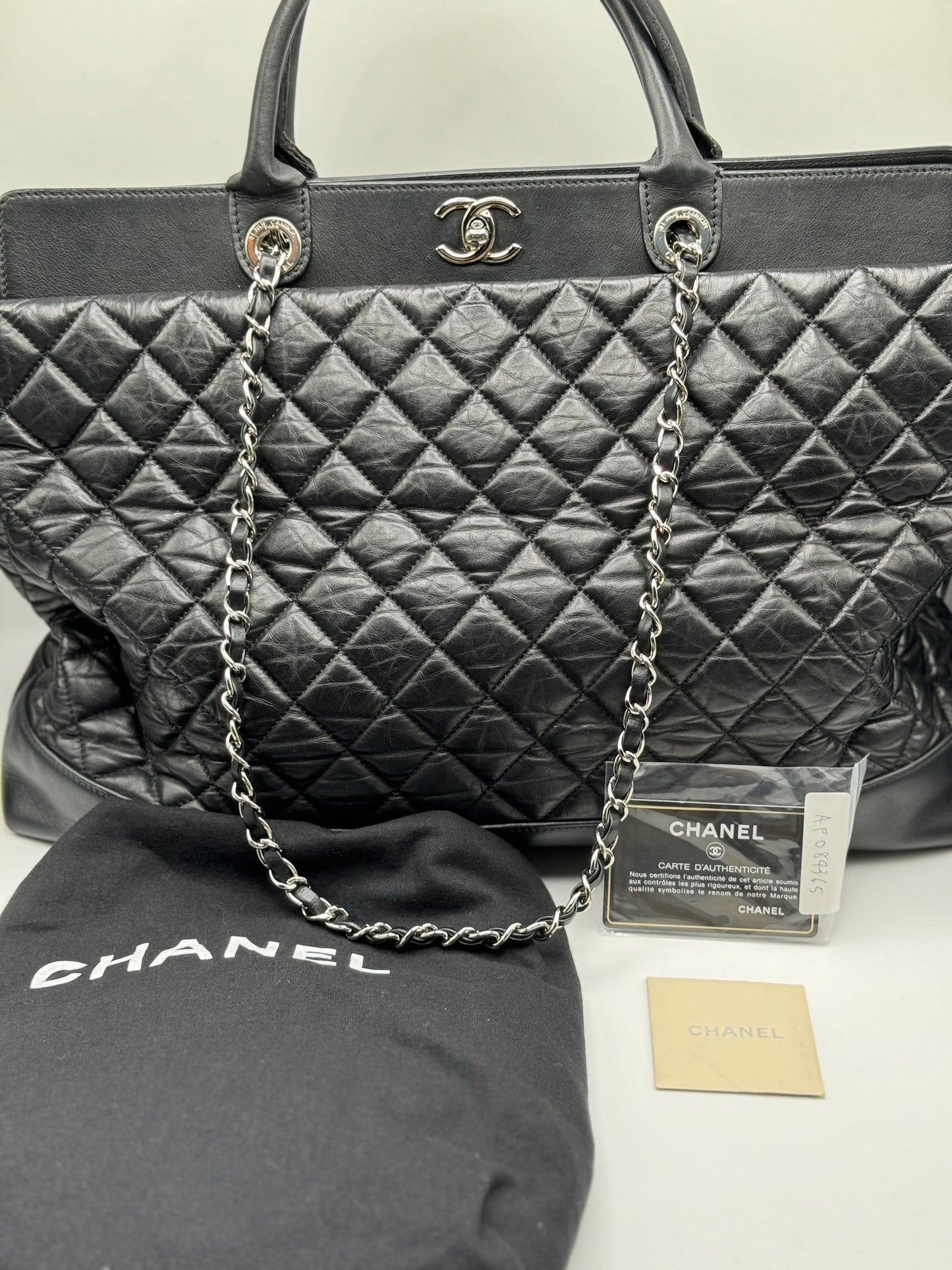 Chanel Aged Calfskin Quilted Be CC Black Tote | Designerfindsforless