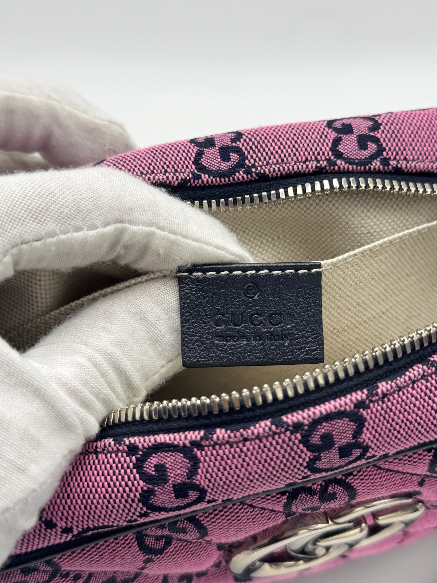 Gucci Monogram Multicolor Matelasse Diagonal Small GG Marmont Chain Shoulder Bag Pink Blue