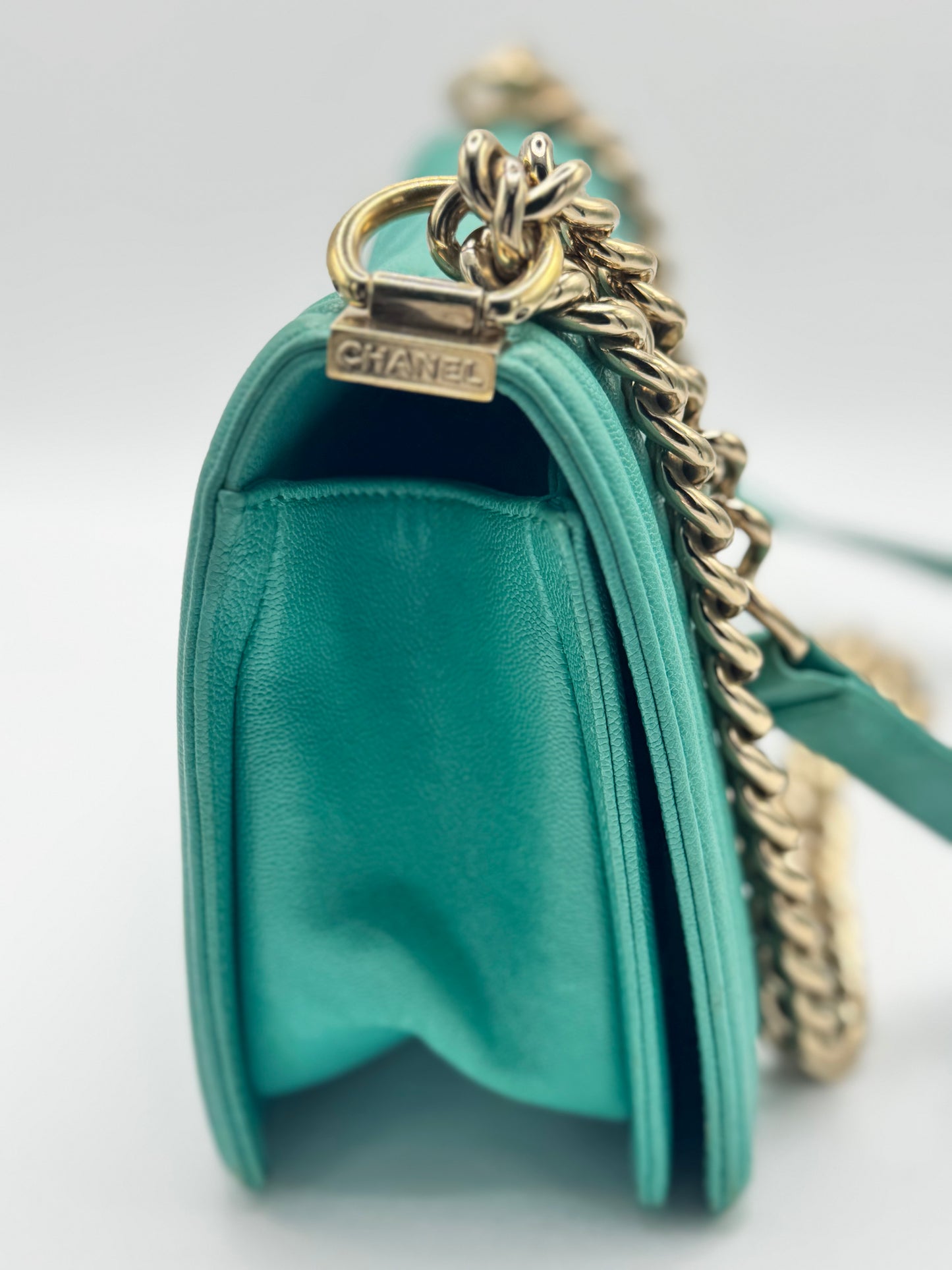 Chanel Caviar Chevron Quilted Medium Boy Flap Turquoise