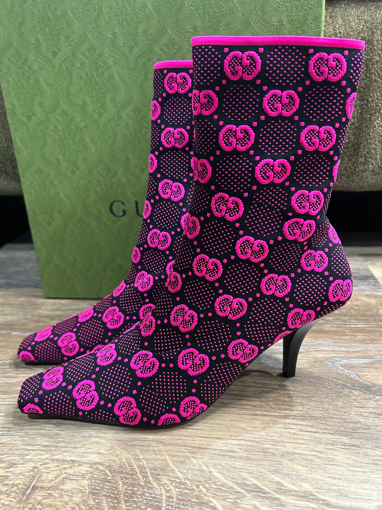 Gucci monogram jersey knit ankle boots (SALE) | Designerfindsforless