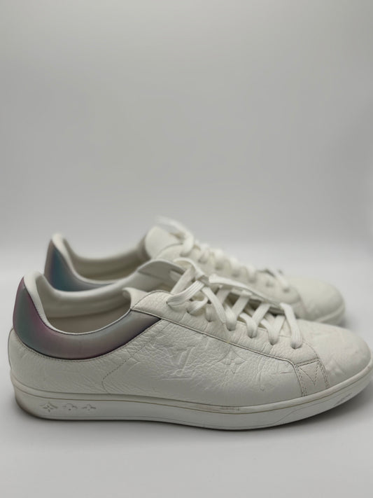Louis Vuitton White Embossed Monogram Calfskin Sneakers Mens 8