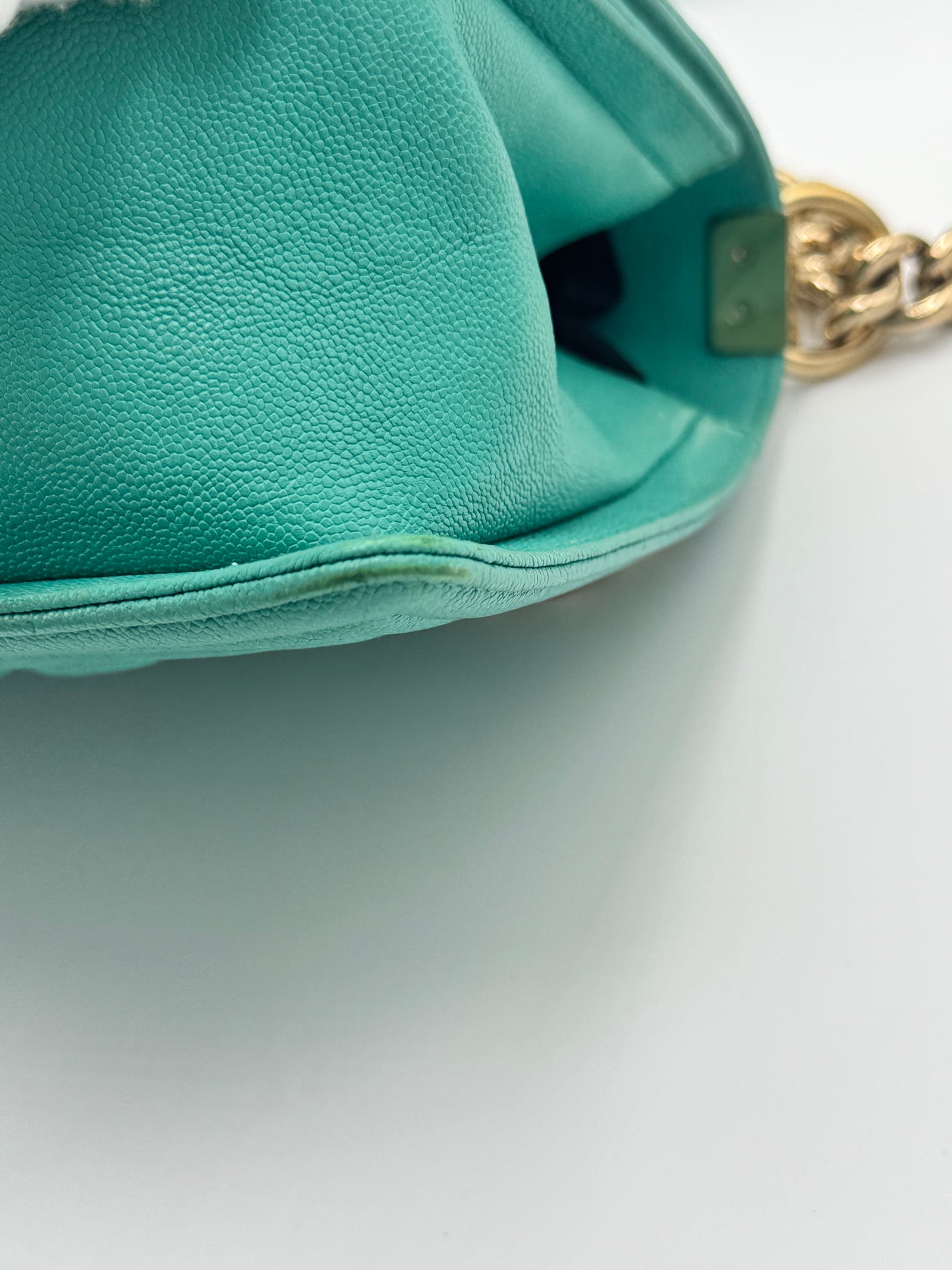 Chanel Caviar Chevron Quilted Medium Boy Flap Turquoise