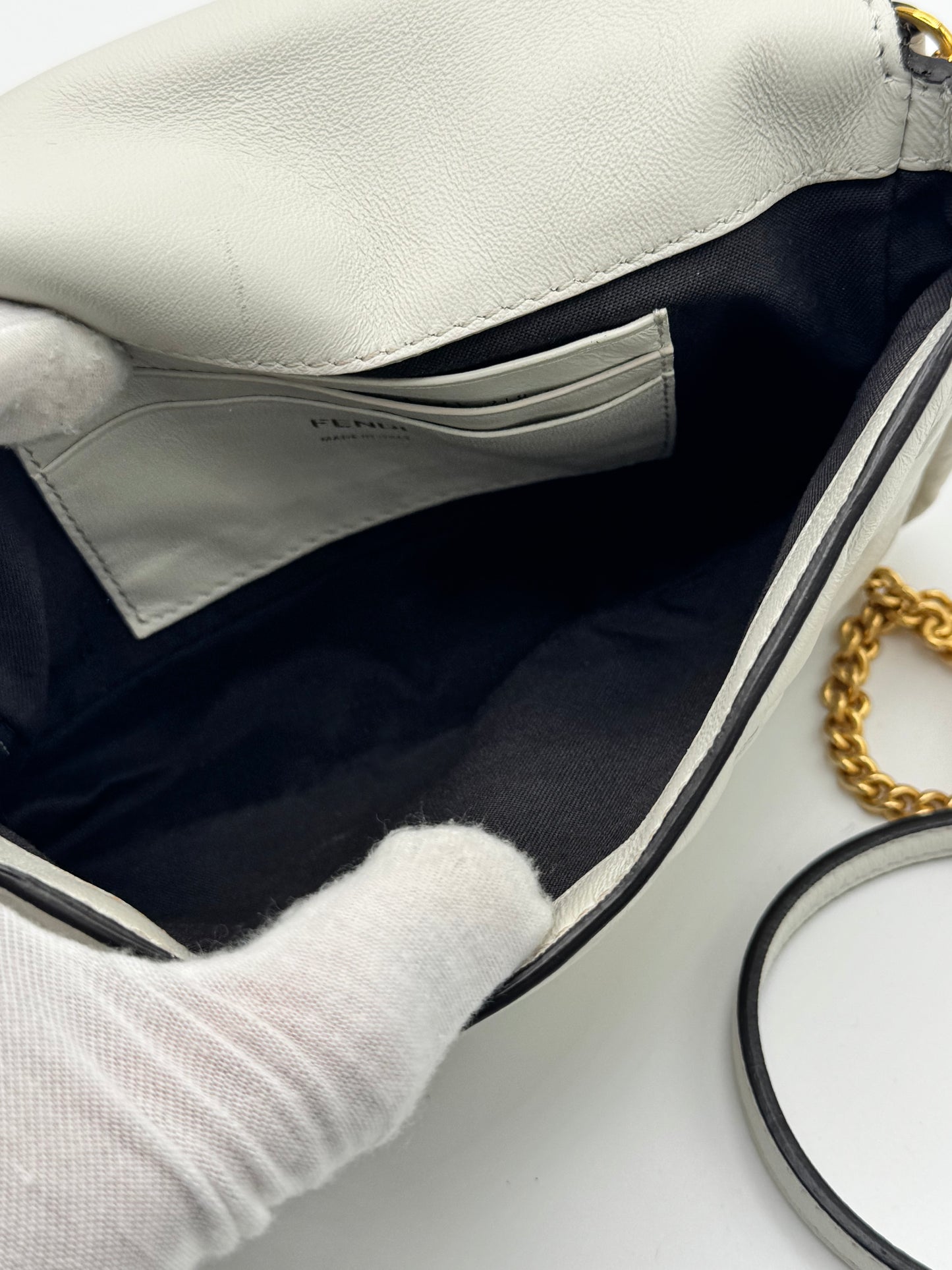 Fendi Nappa FF Embossed Mini Baguette White