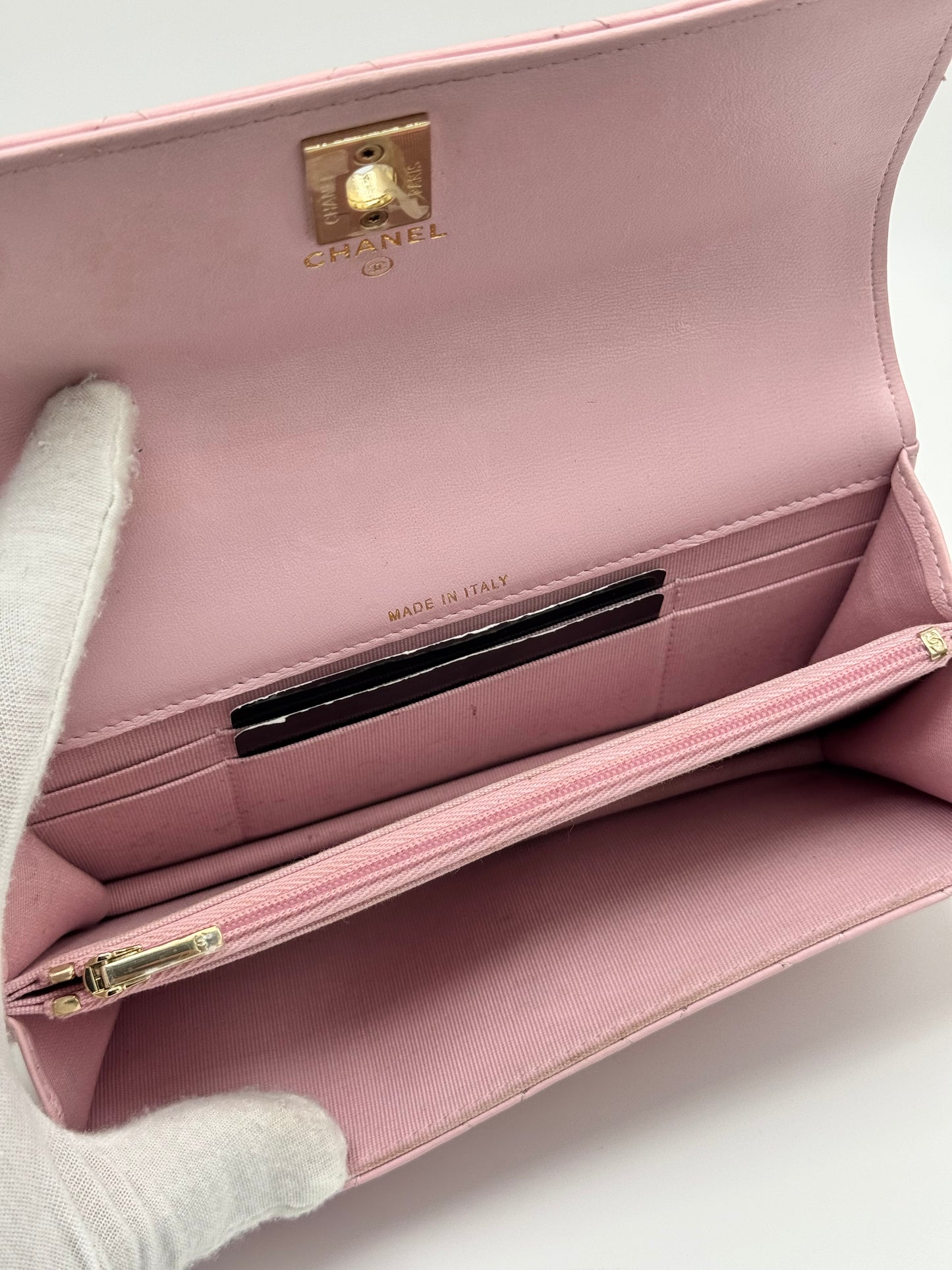 Chanel Lambskin Pearl Top Handle Wallet On Chain WOC Light Pink