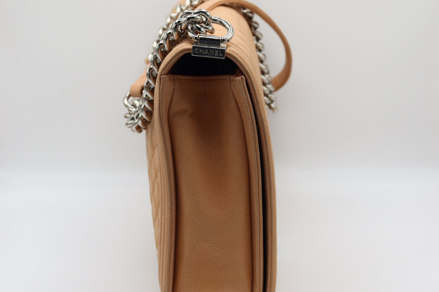 Chanel Caviar Large Neutral Boy Bag Silver Hardware