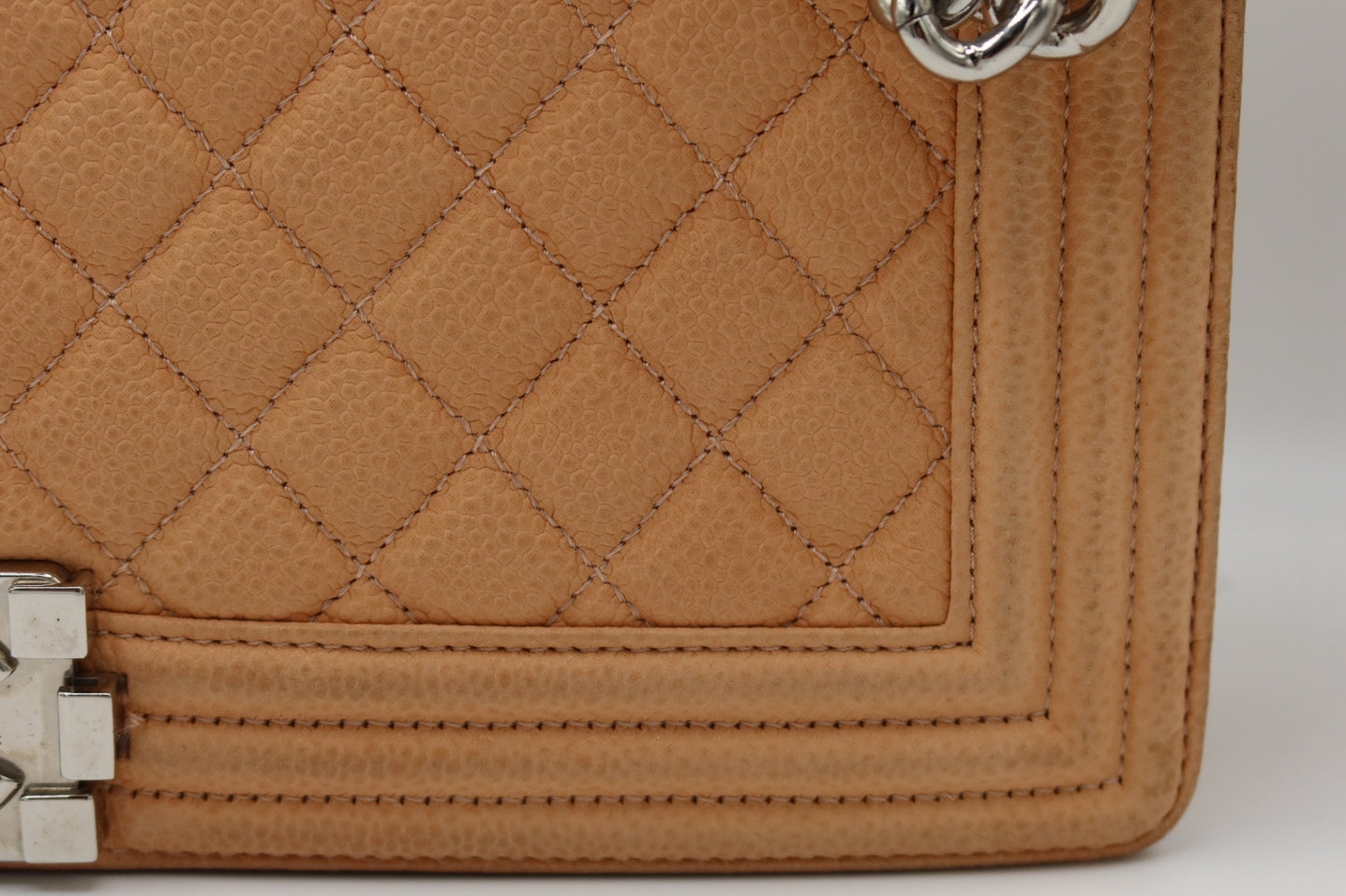 Chanel Caviar Large Neutral Boy Bag Silver Hardware