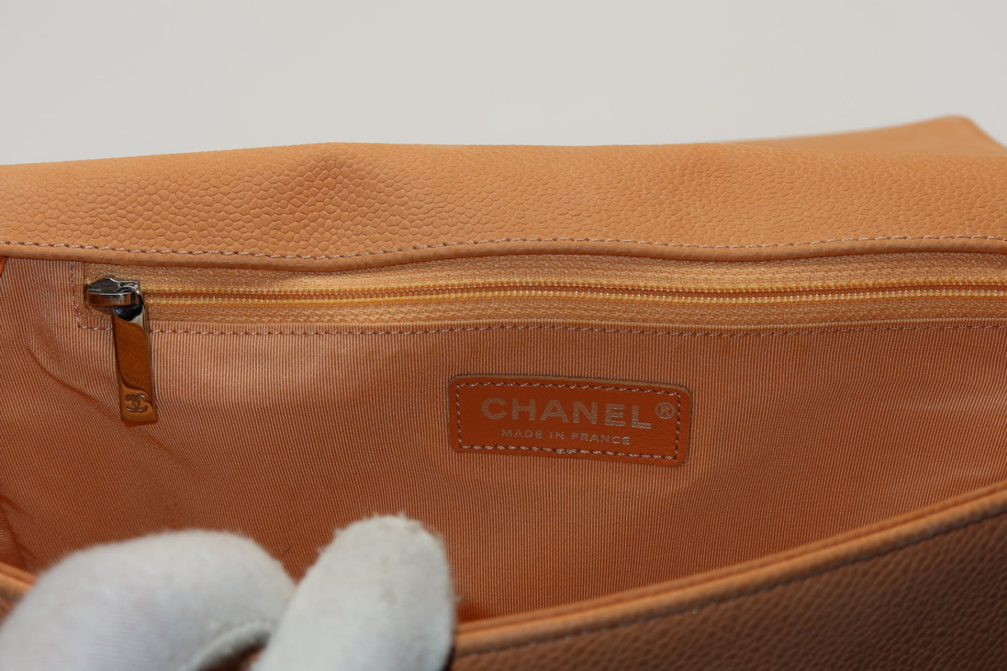 Chanel Caviar Large Neutral Boy Bag Silver Hardware
