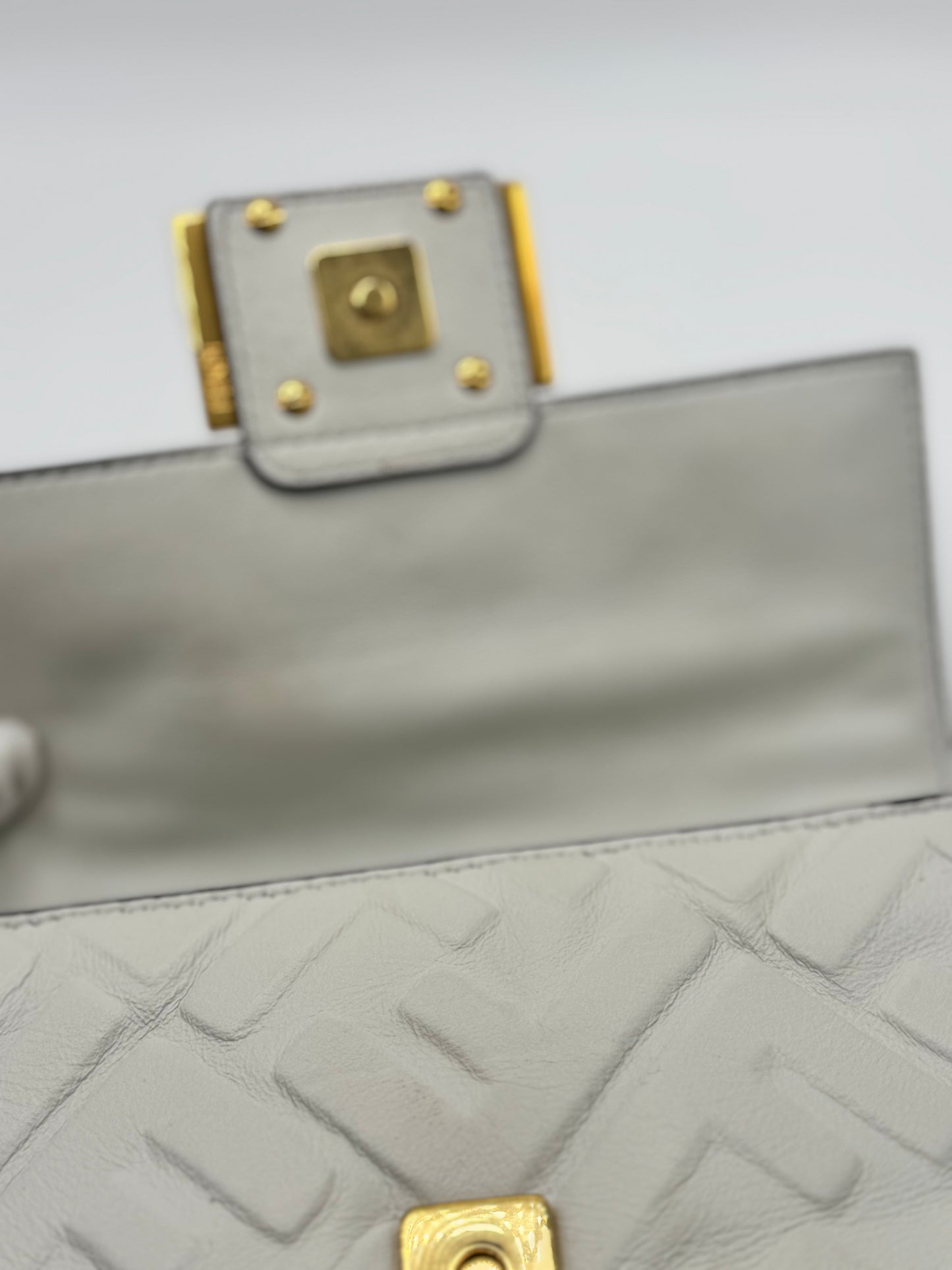 Fendi Nappa FF Embossed Mini Baguette White