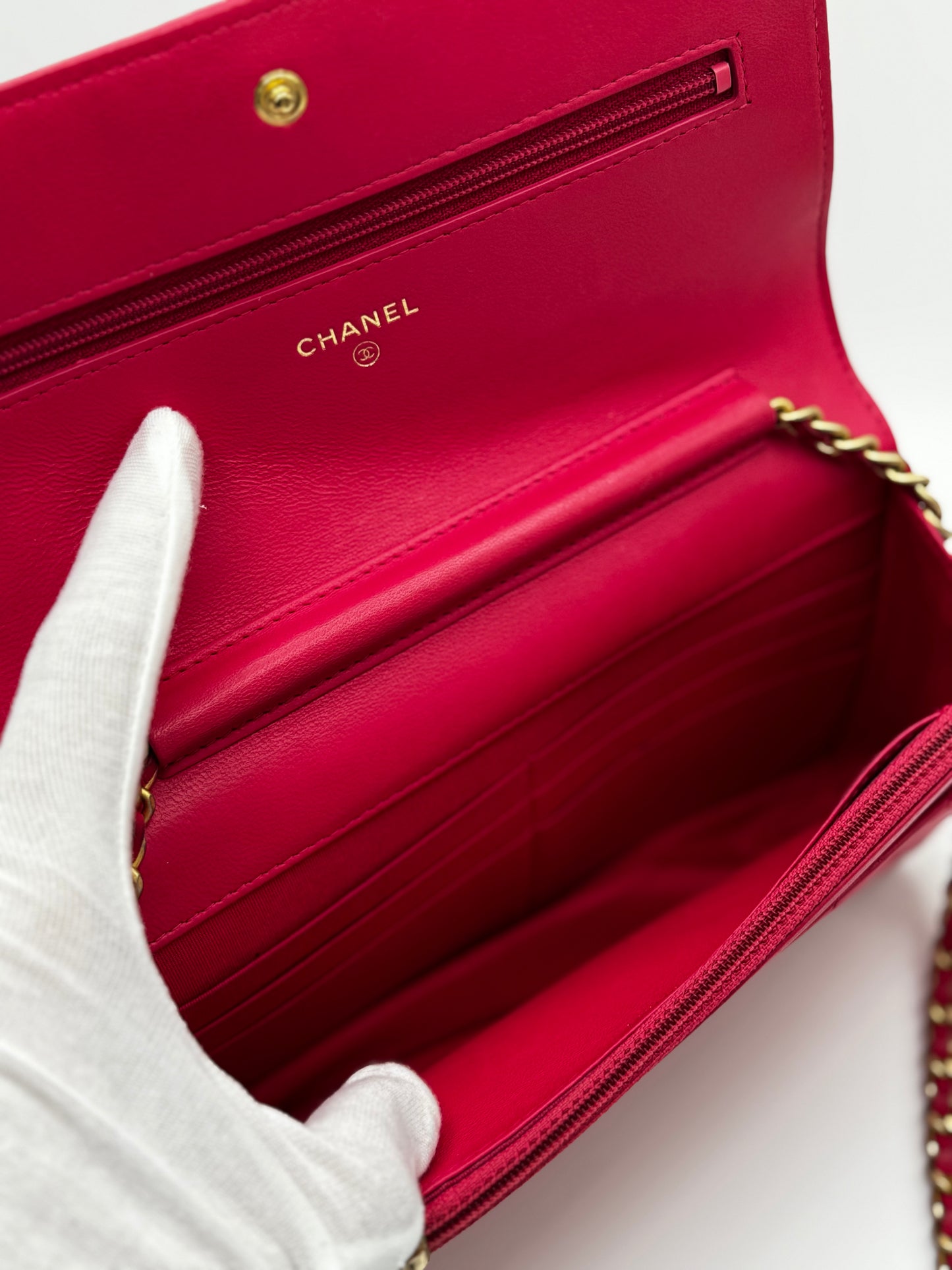 Chanel Boy Lambskin Wallet On Chain Pink Gold Metal