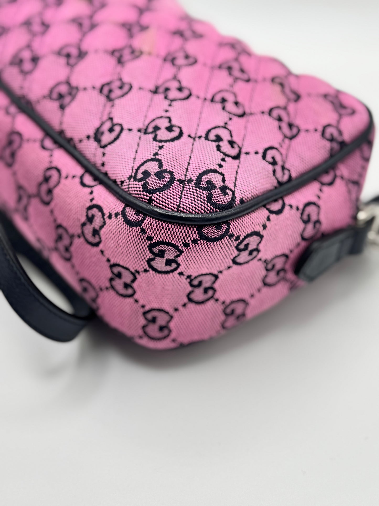 Gucci Monogram Multicolor Matelasse Diagonal Small GG Marmont Chain Shoulder Bag Pink Blue