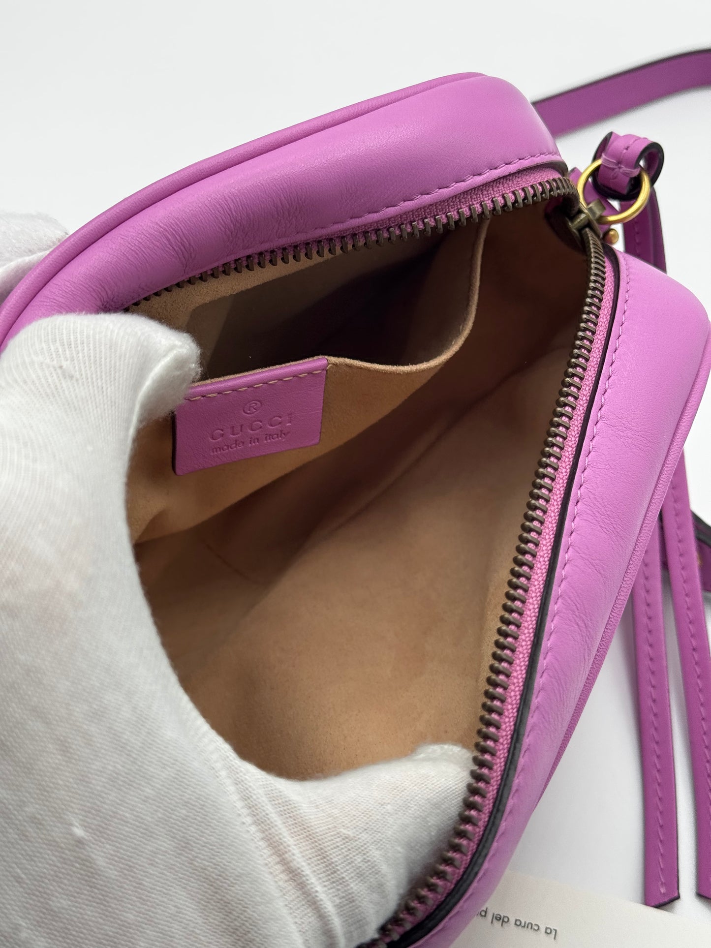 Gucci Calfskin Matelasse Mini GG Marmont Chain Shoulder Bag Candy Mousse