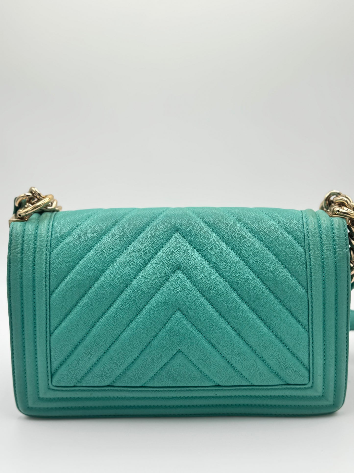 Chanel Caviar Chevron Quilted Medium Boy Flap Turquoise