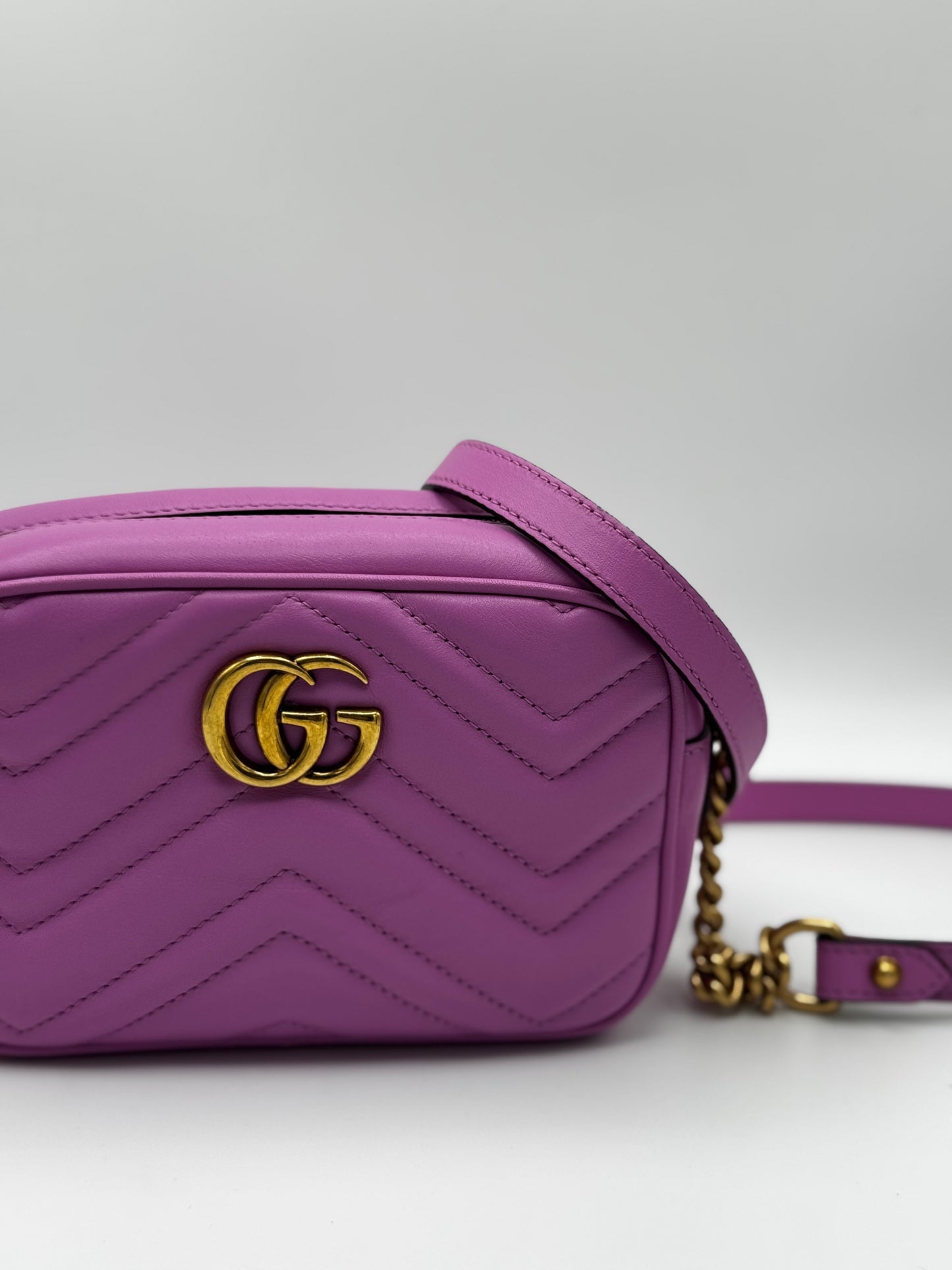 Gucci Calfskin Matelasse Mini GG Marmont Chain Shoulder Bag Candy Mousse