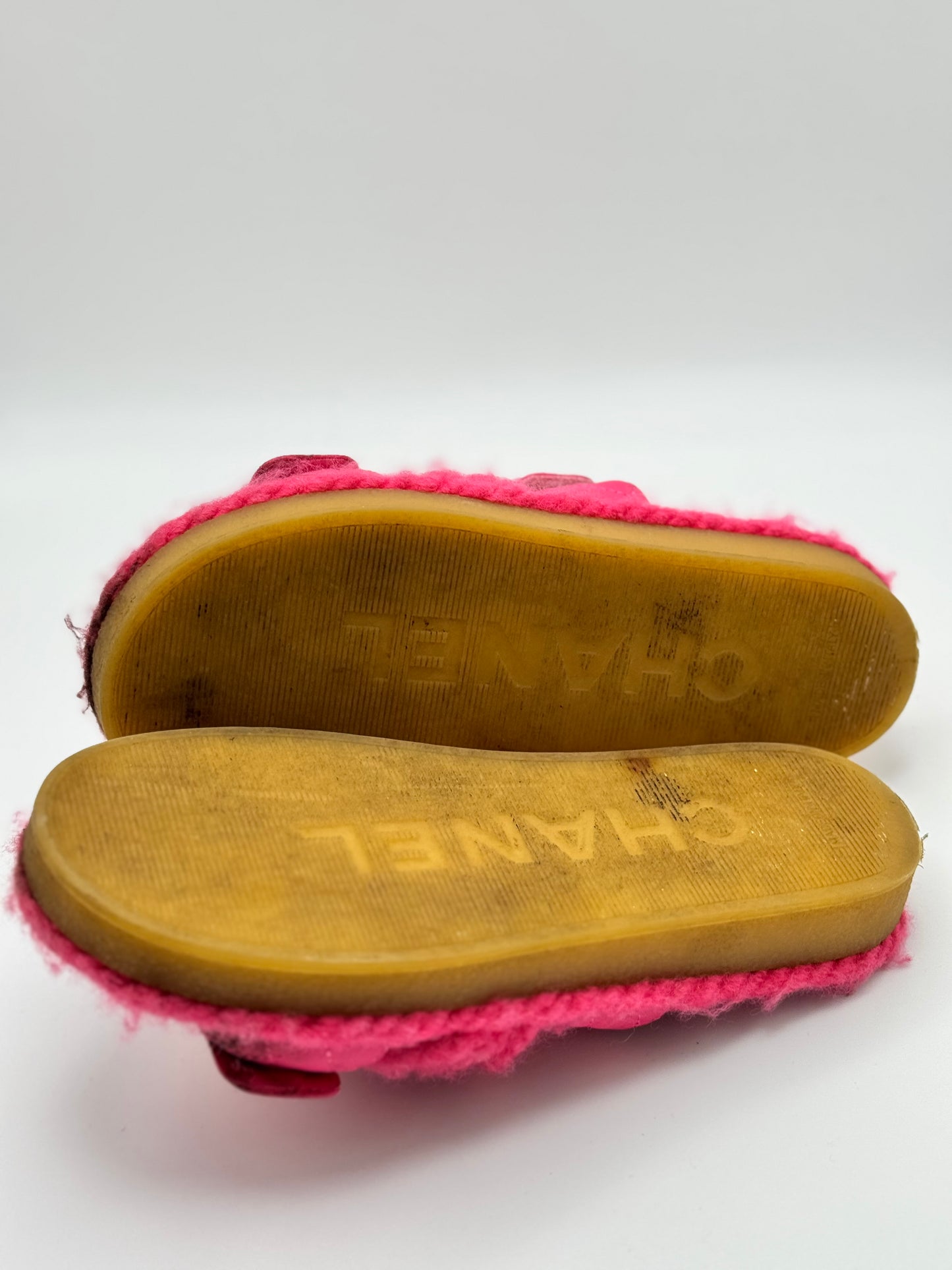 Chanel Cord Lambskin Quilted Logo Sandals 37 Pink