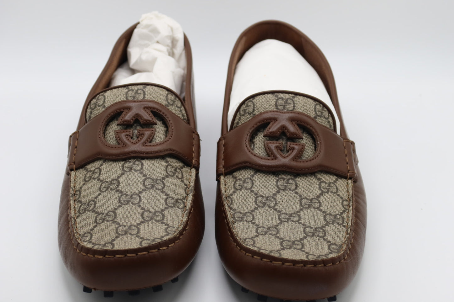 Gucci GG Interlocking Men's Loafer Brown Driver Leather Shoes 13