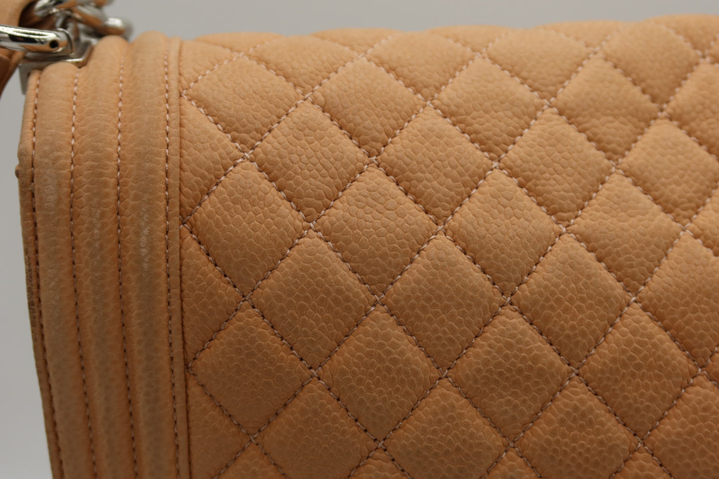 Chanel Caviar Large Neutral Boy Bag Silver Hardware
