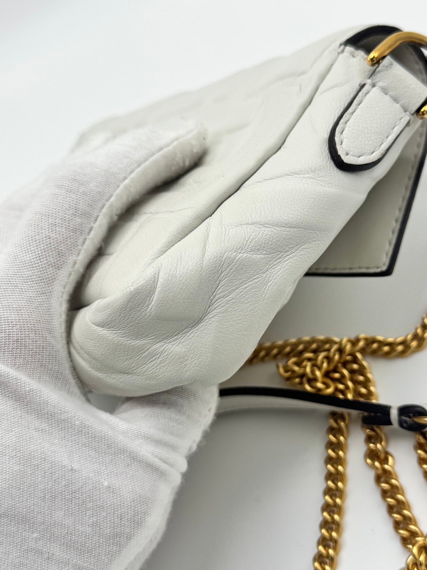 Fendi Nappa FF Embossed Mini Baguette White