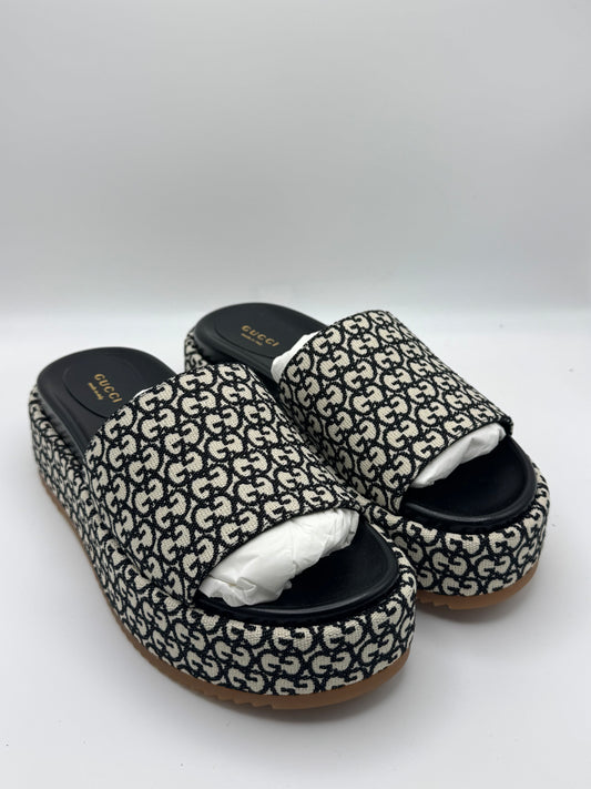 Gucci Angelina GG Monogram Platform Slide Sandals 38
