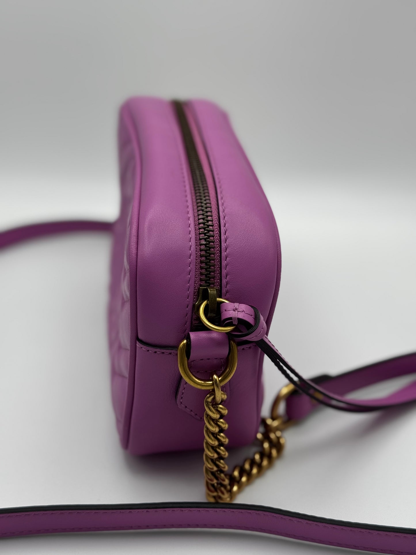 Gucci Calfskin Matelasse Mini GG Marmont Chain Shoulder Bag Candy Mousse