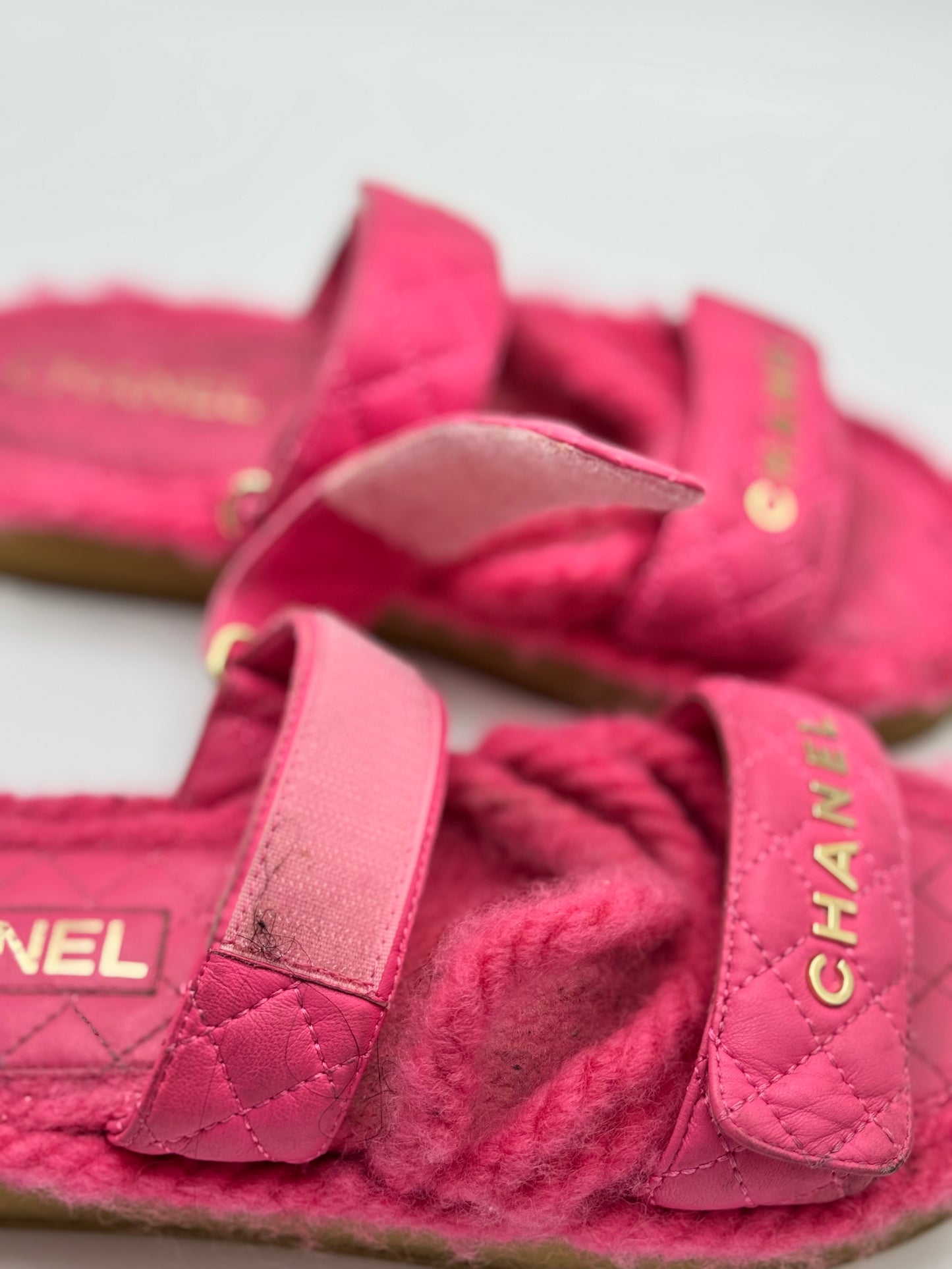 Chanel Cord Lambskin Quilted Logo Sandals 37 Pink