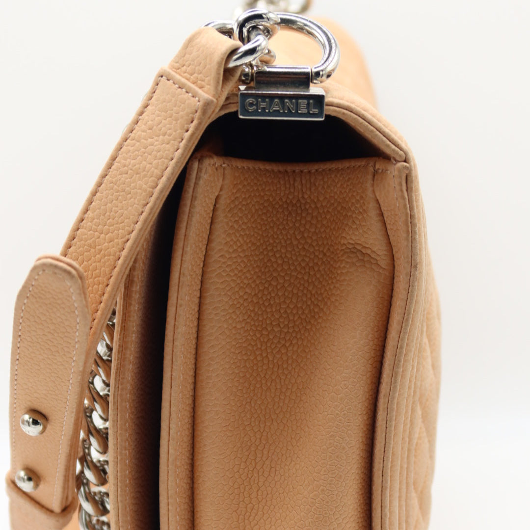 Chanel Caviar Large Neutral Boy Bag Silver Hardware