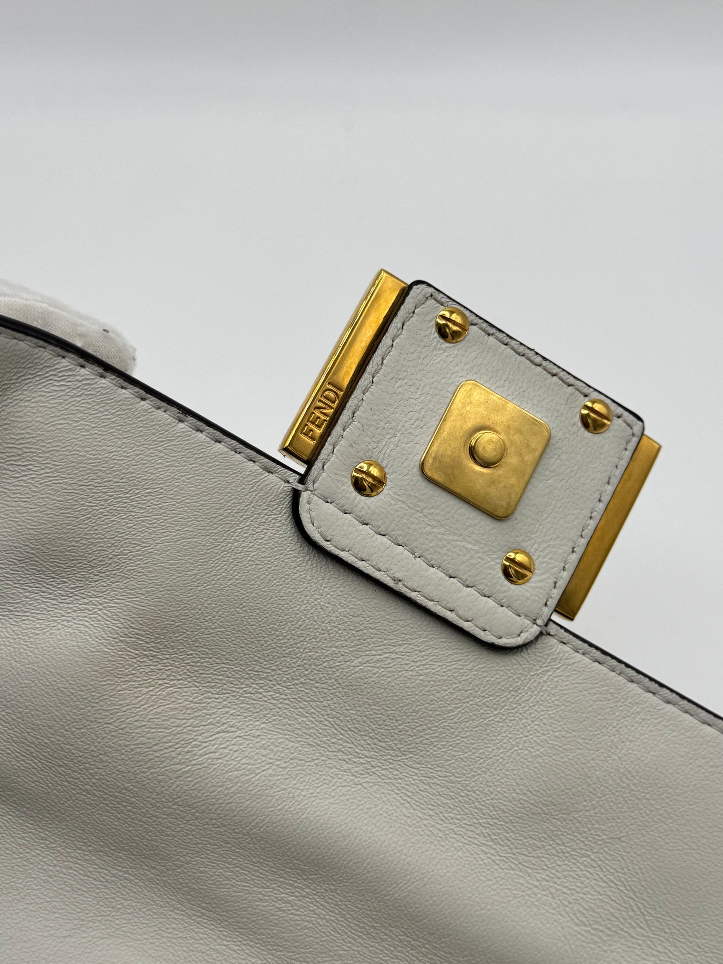 Fendi Nappa FF Embossed Mini Baguette White