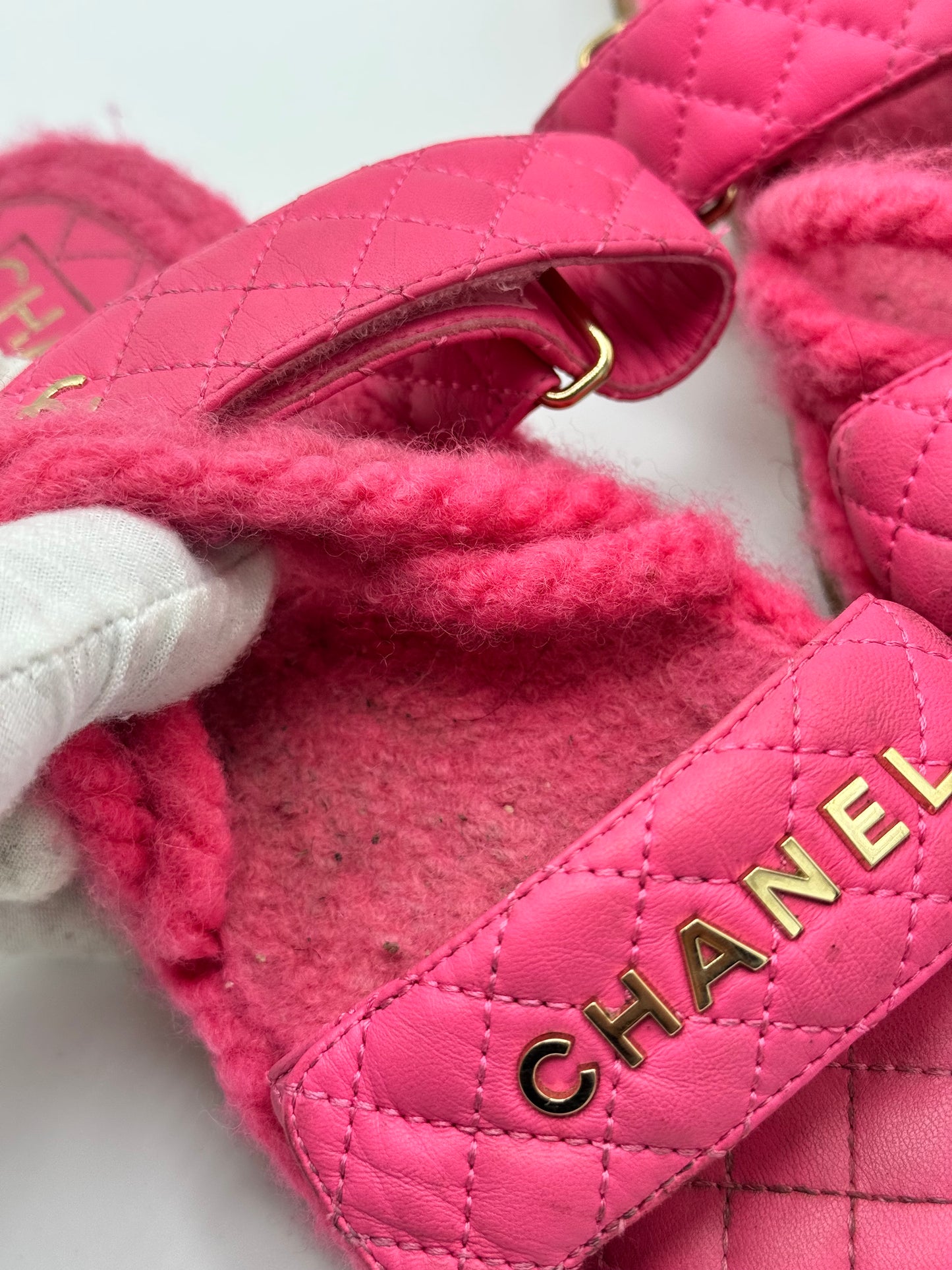 Chanel Cord Lambskin Quilted Logo Sandals 37 Pink