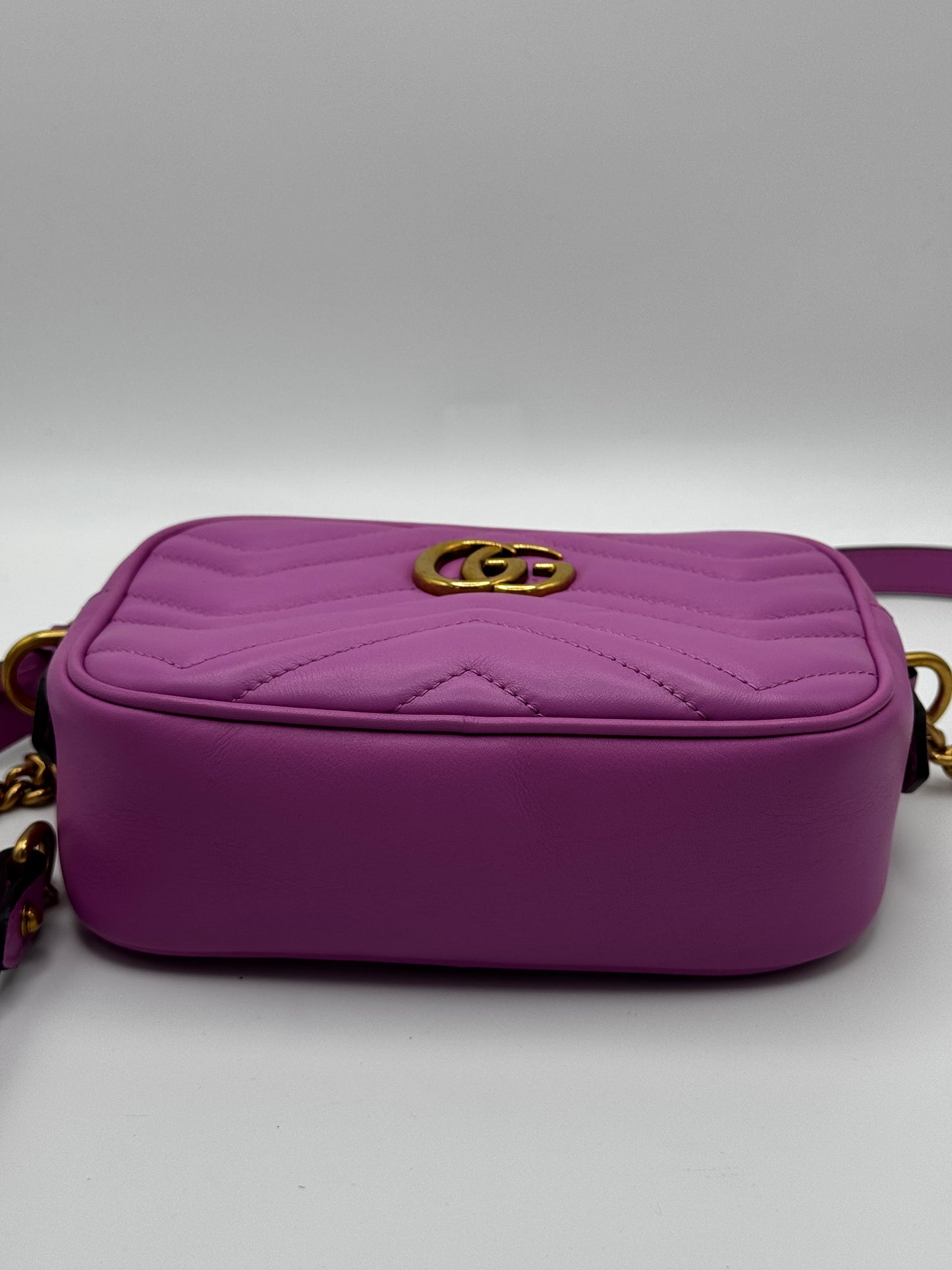 Gucci Calfskin Matelasse Mini GG Marmont Chain Shoulder Bag Candy Mousse