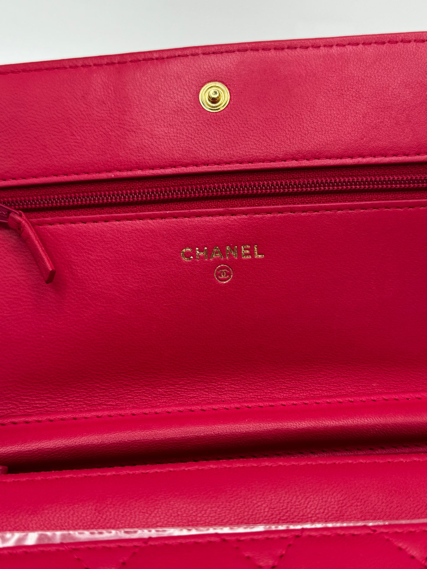 Chanel Boy Lambskin Wallet On Chain Pink Gold Metal