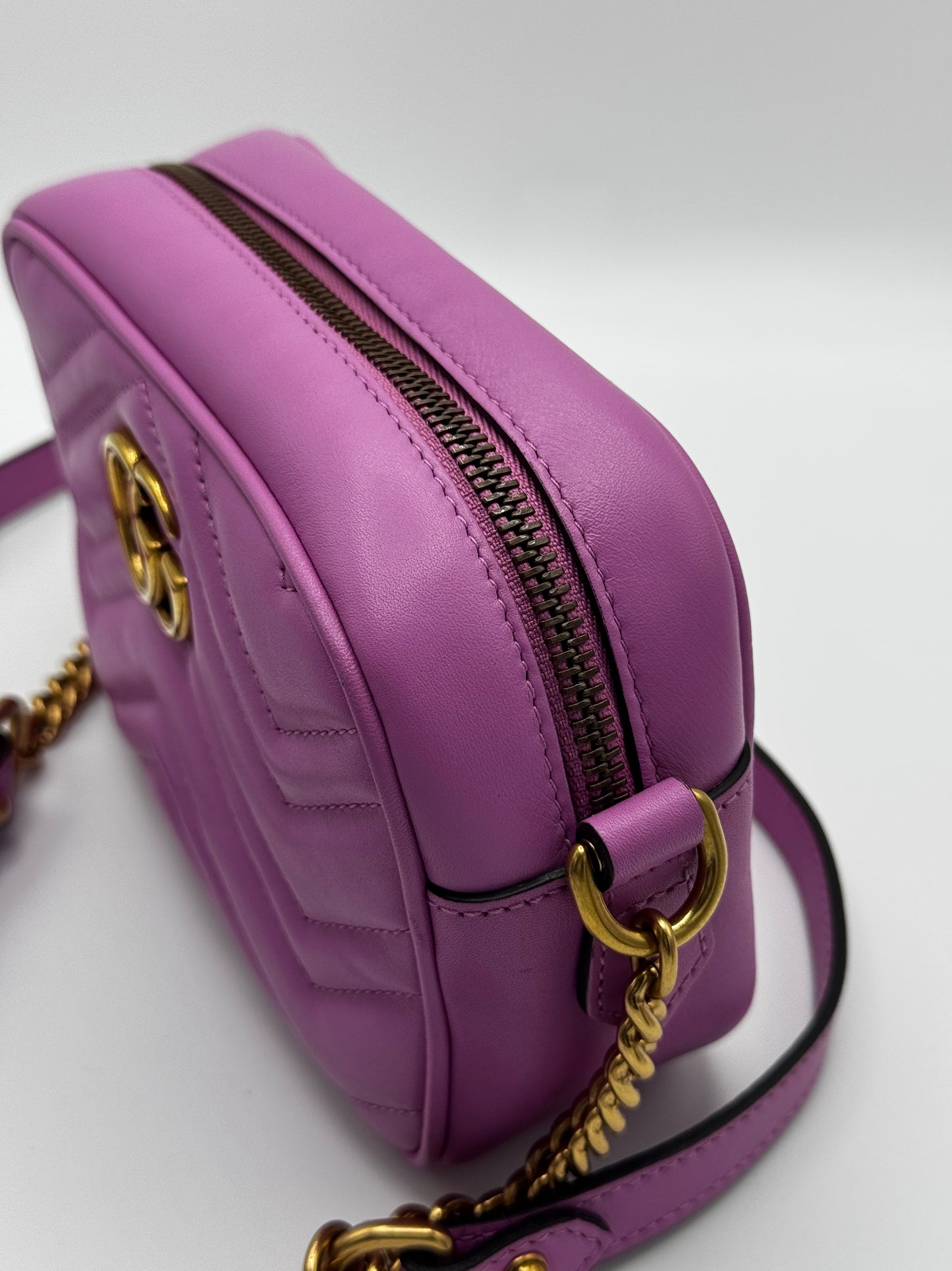 Gucci Calfskin Matelasse Mini GG Marmont Chain Shoulder Bag Candy Mousse