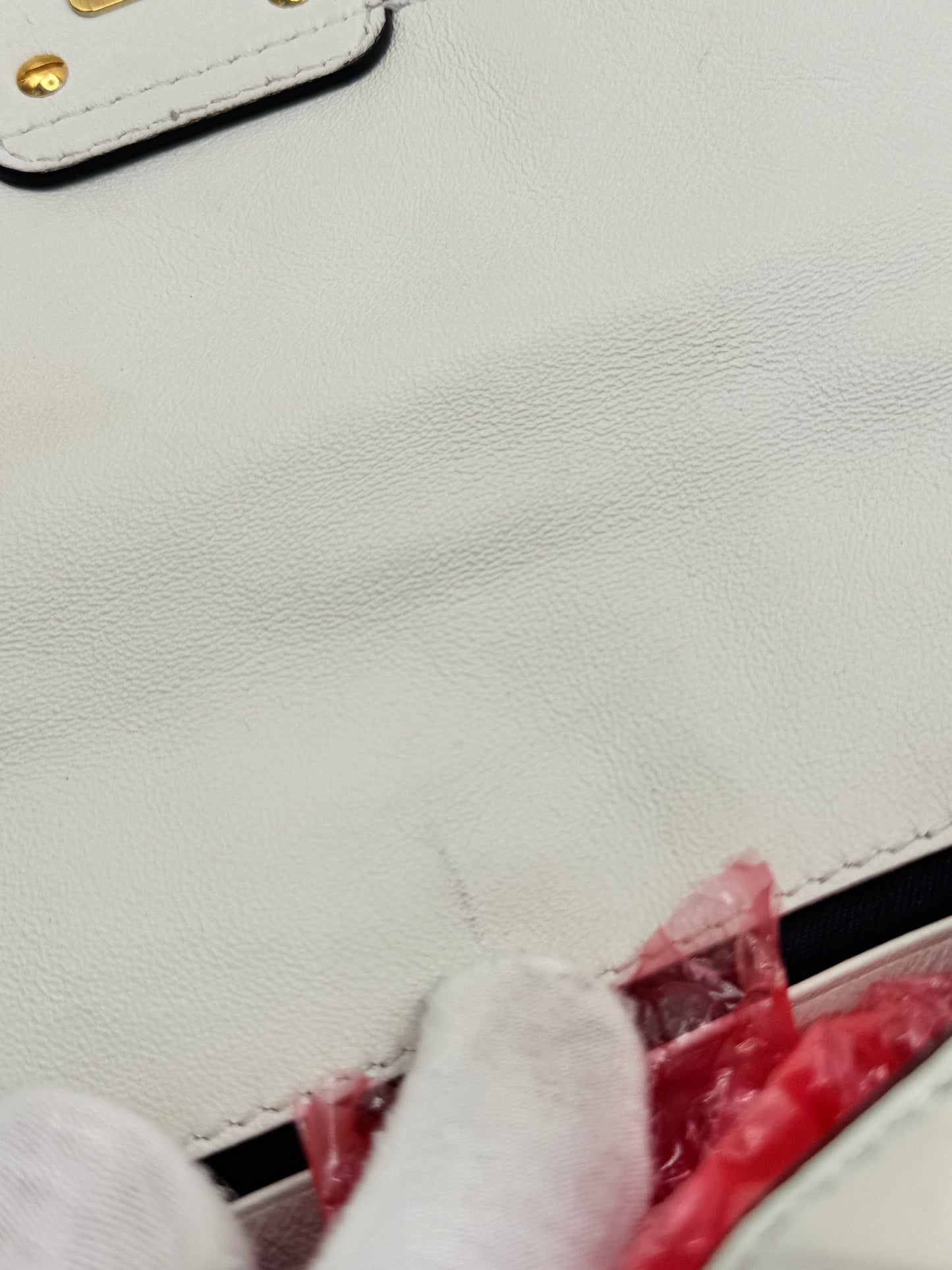 Fendi Nappa FF Embossed Mini Baguette White