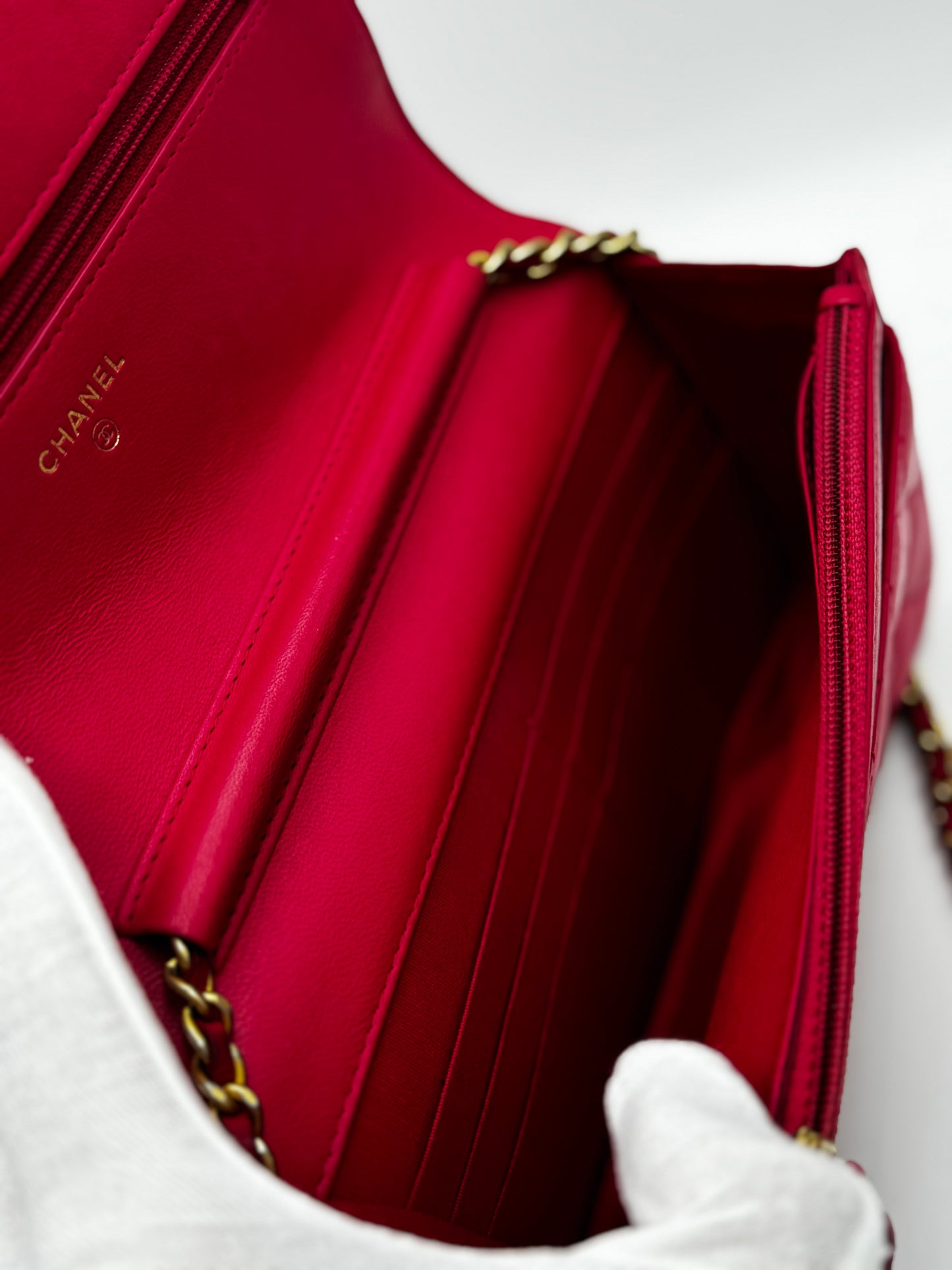 Chanel Boy Lambskin Wallet On Chain Pink Gold Metal
